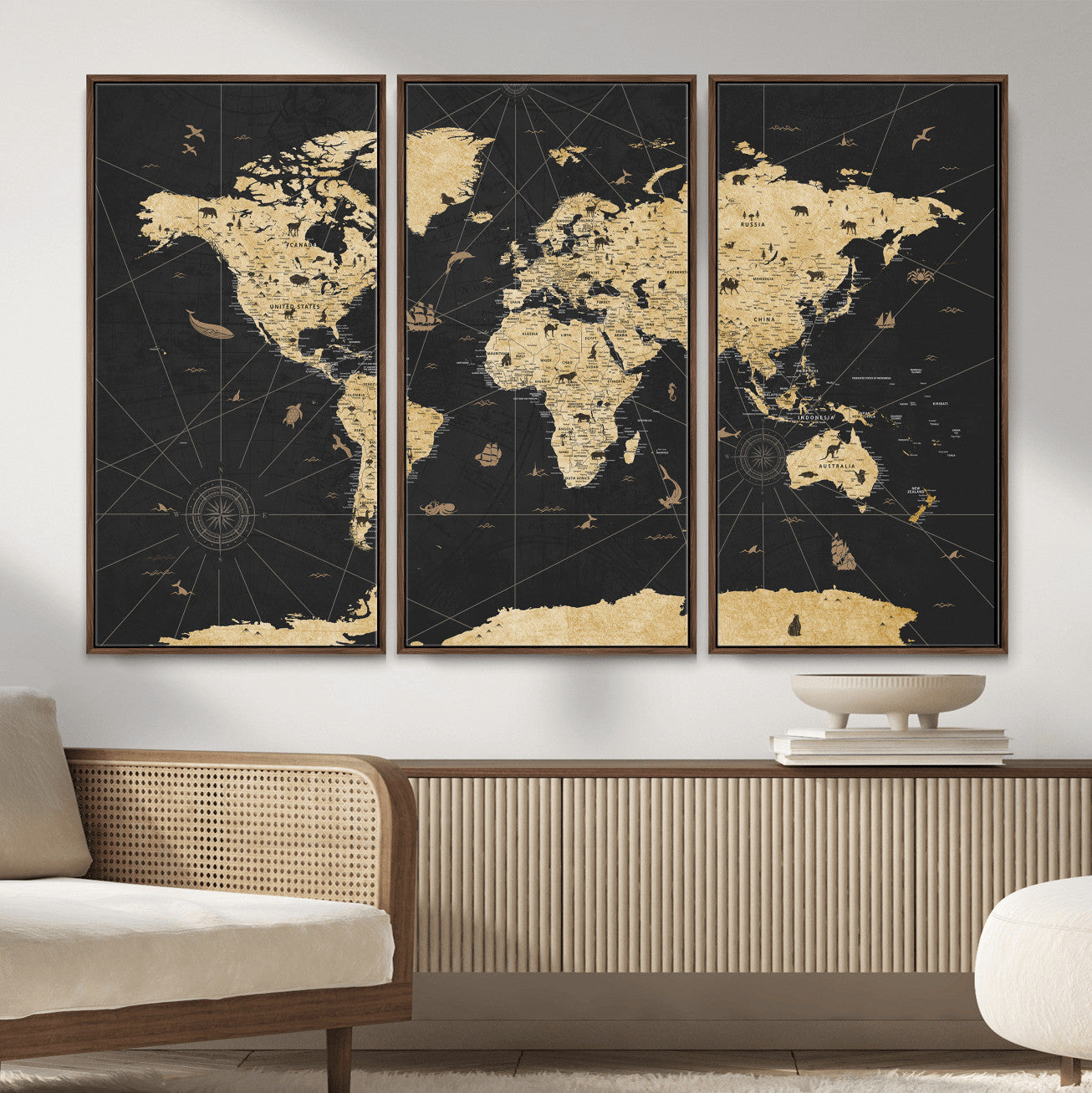 80270976-MGV-CV-36X24 - World Map Wall Art Canvas Print, Modern Decorative Framed Map Artwork Prints for Living Room, Office, Bedroom Wall Decor