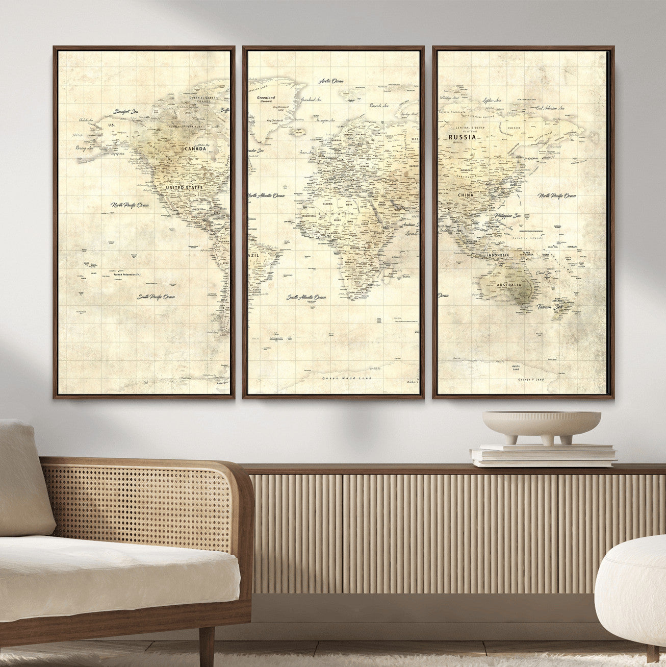17101439-MGV-CV-36X24 - World Map Wall Art Canvas Print, Modern Decorative Framed Map Artwork Prints for Living Room, Office, Bedroom Wall Decor