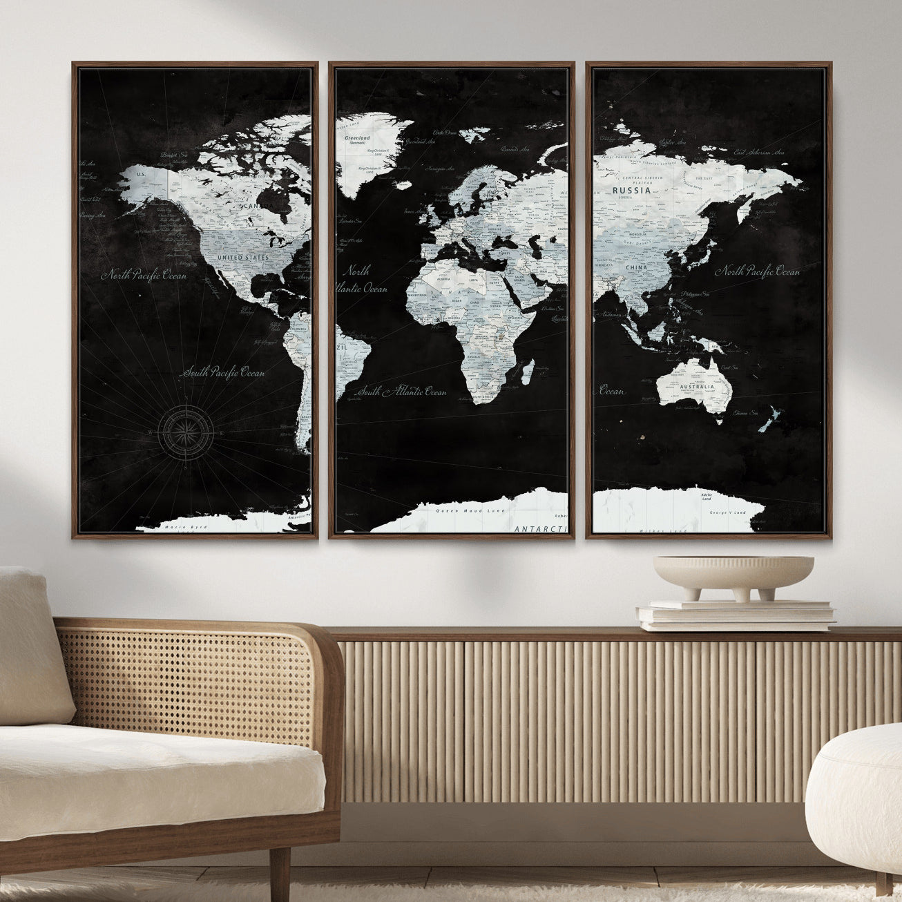 28664806-MGV-CV-36X24 - World Map Wall Art Canvas Print, Modern Decorative Framed Map Artwork Prints for Living Room, Office, Bedroom Wall Decor