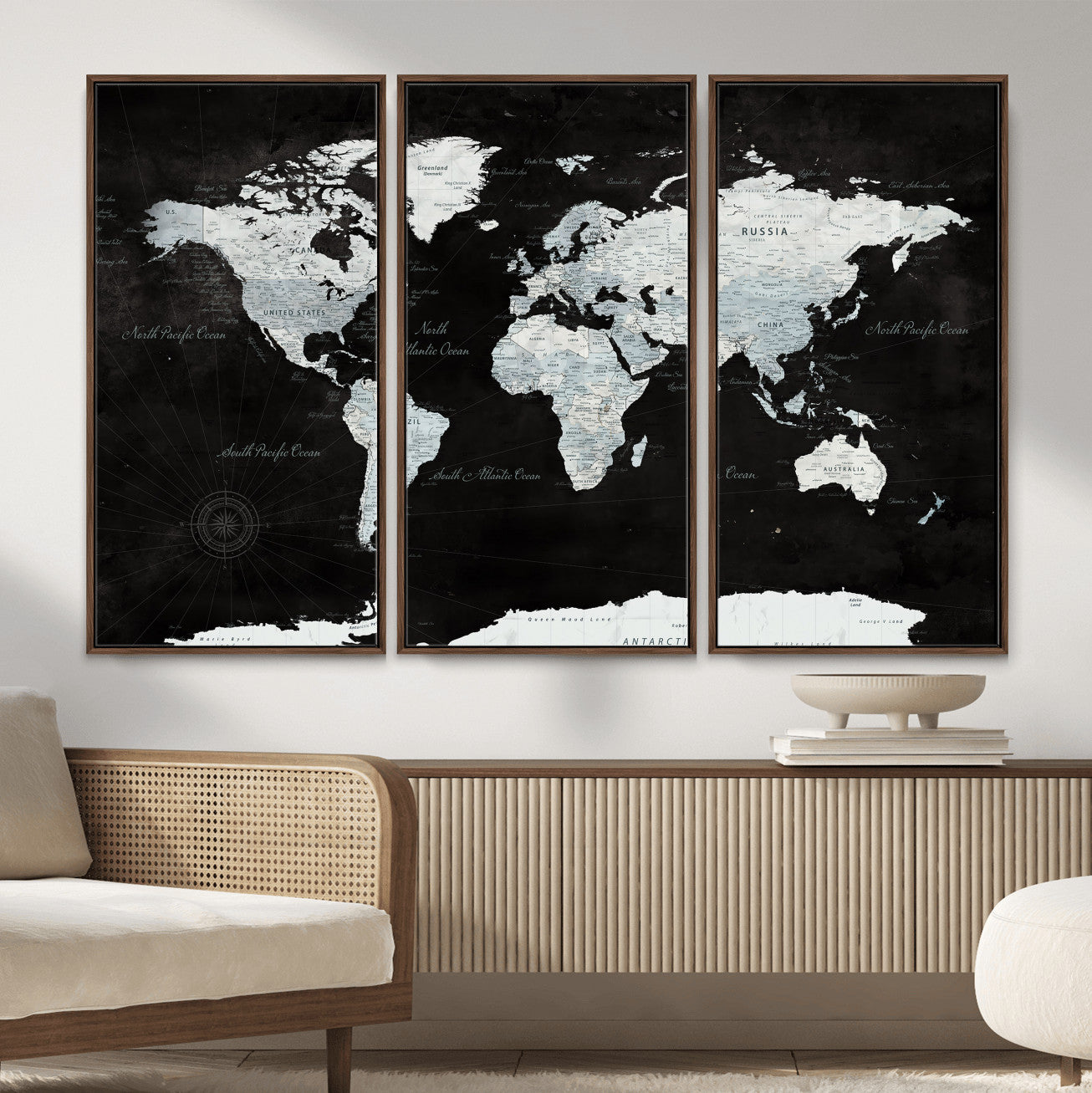 28664806-MGV-CV-36X24 - World Map Wall Art Canvas Print, Modern Decorative Framed Map Artwork Prints for Living Room, Office, Bedroom Wall Decor