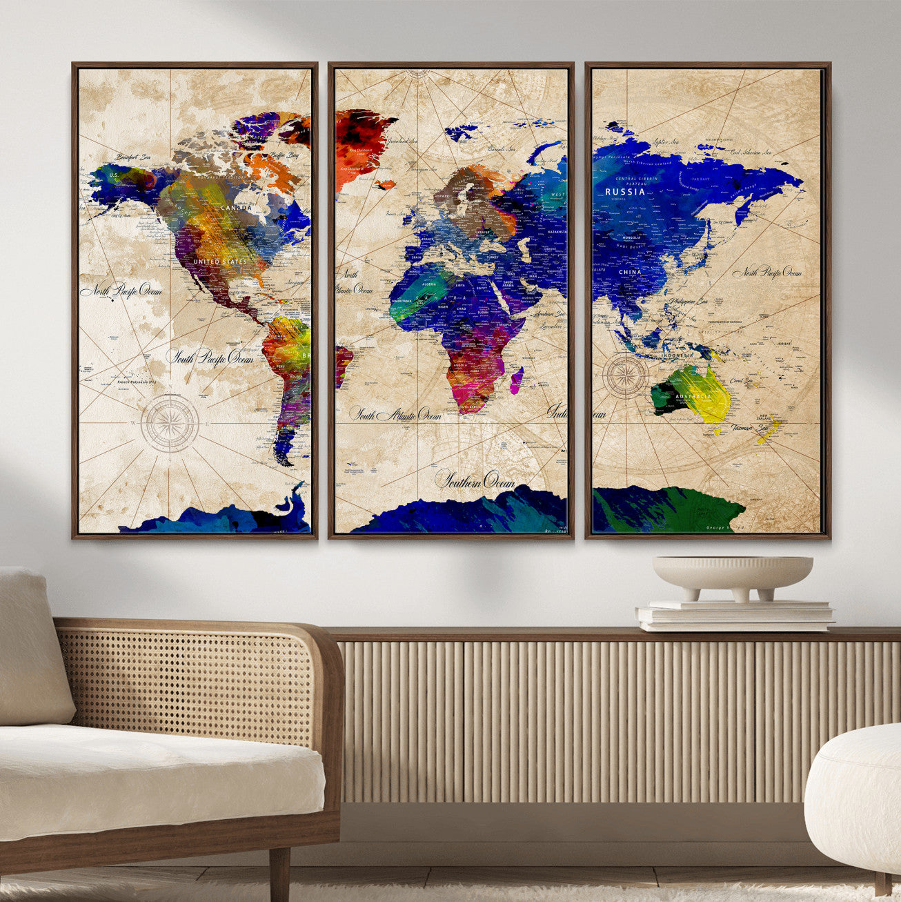 26284075-MGV-CV-36X24 - World Map Wall Art Canvas Print, Modern Decorative Framed Map Artwork Prints for Living Room, Office, Bedroom Wall Decor