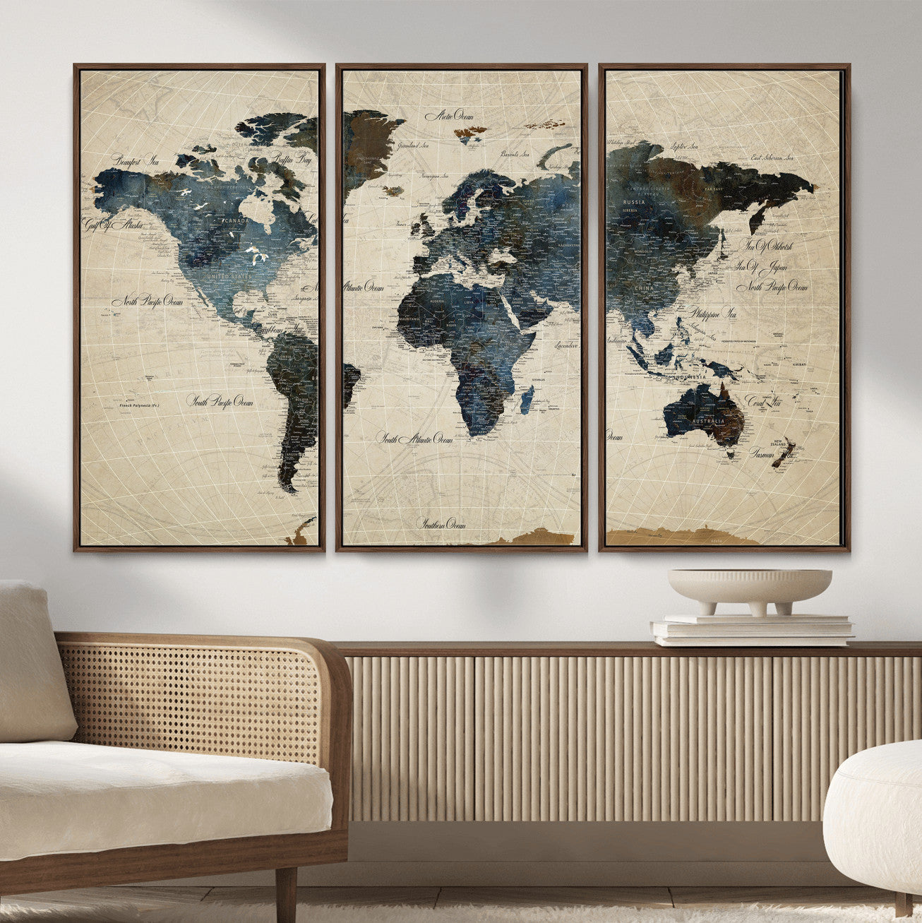 72927803-MGV-CV-36X24 - World Map Wall Art Canvas Print, Modern Decorative Framed Map Artwork Prints for Living Room, Office, Bedroom Wall Decor