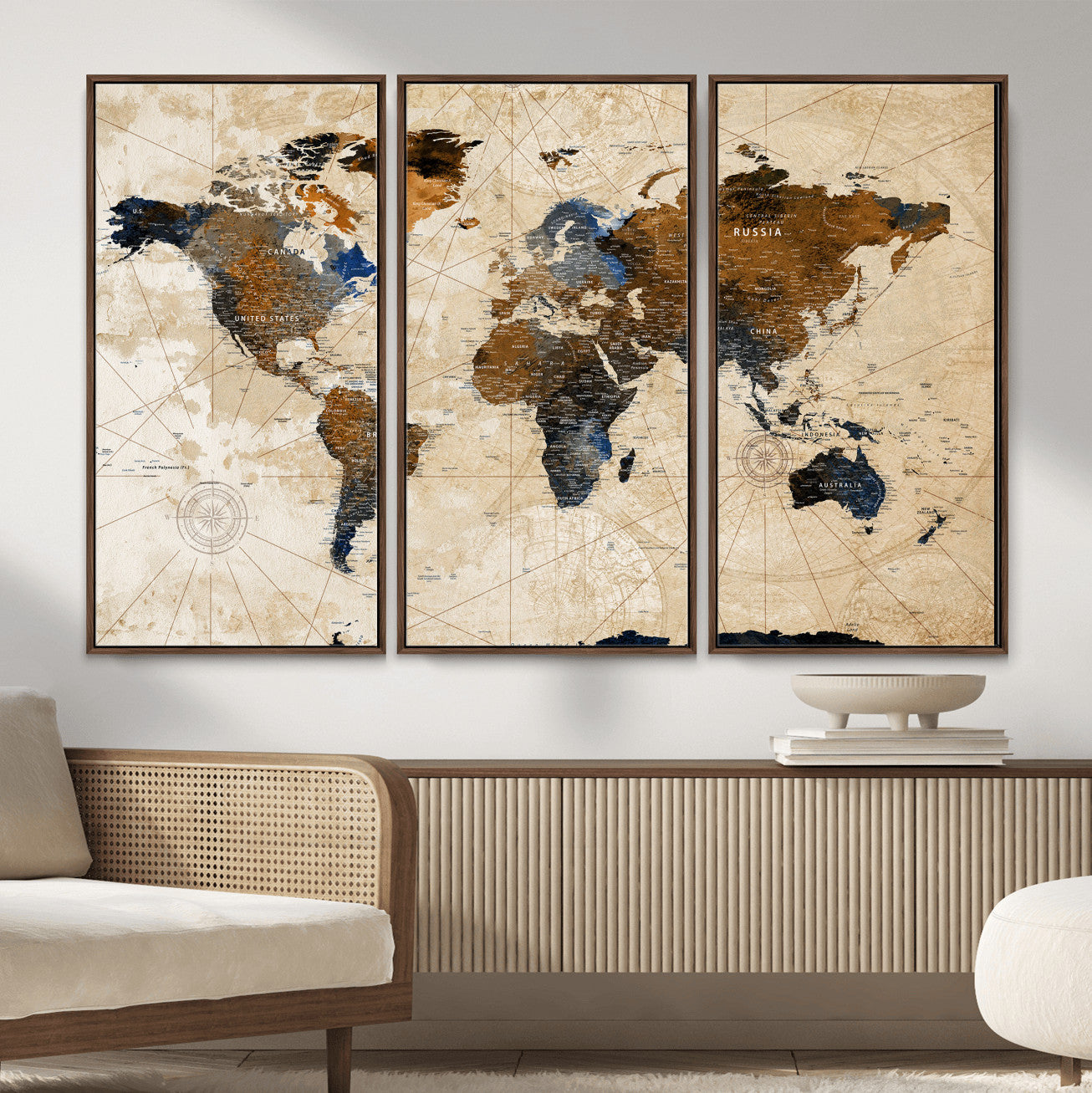 15727090-MGV-CV-36X24 - World Map Wall Art Canvas Print, Modern Decorative Framed Map Artwork Prints for Living Room, Office, Bedroom Wall Decor