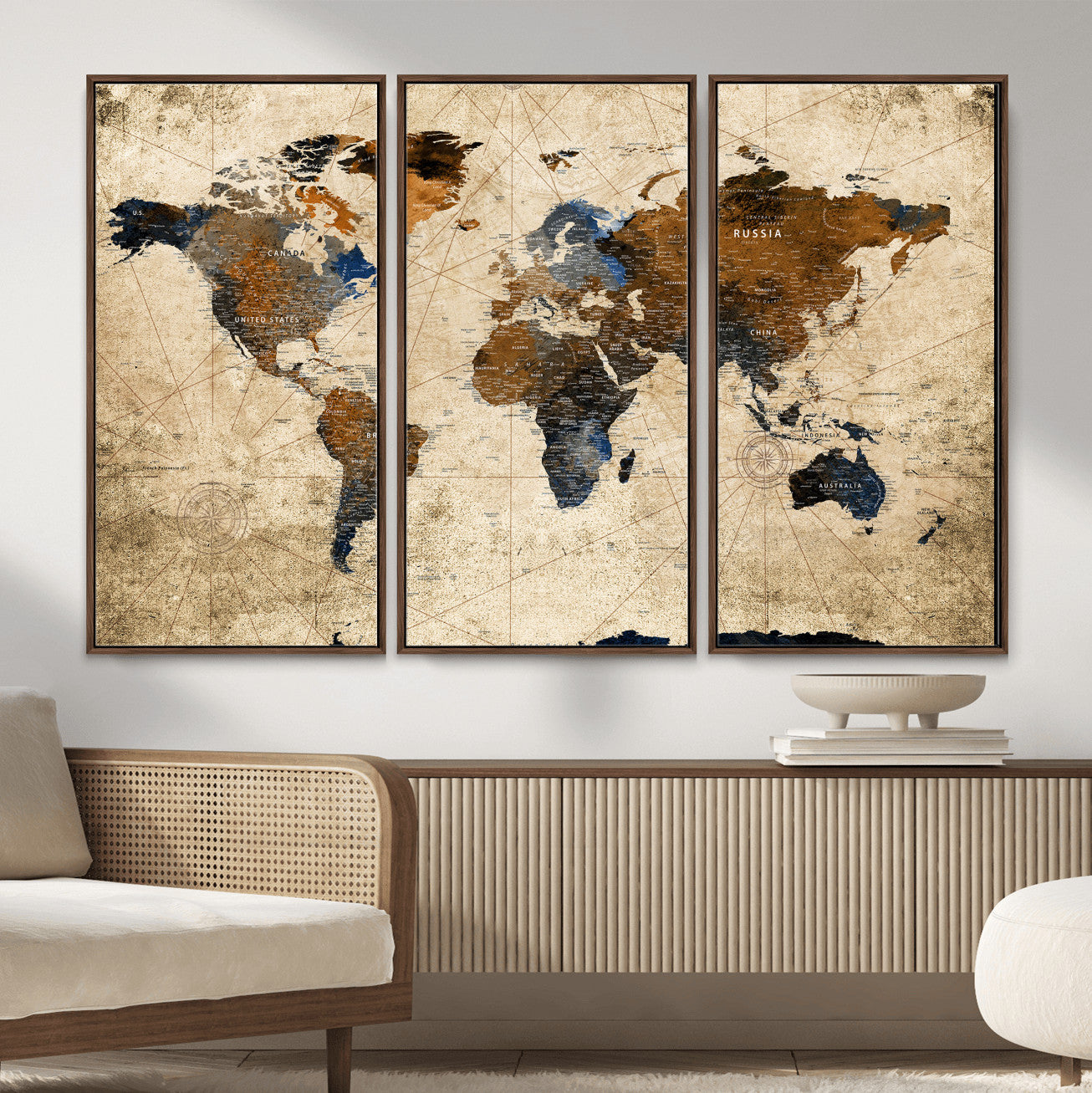 27163414-MGV-CV-36X24 - World Map Wall Art Canvas Print, Modern Decorative Framed Map Artwork Prints for Living Room, Office, Bedroom Wall Decor