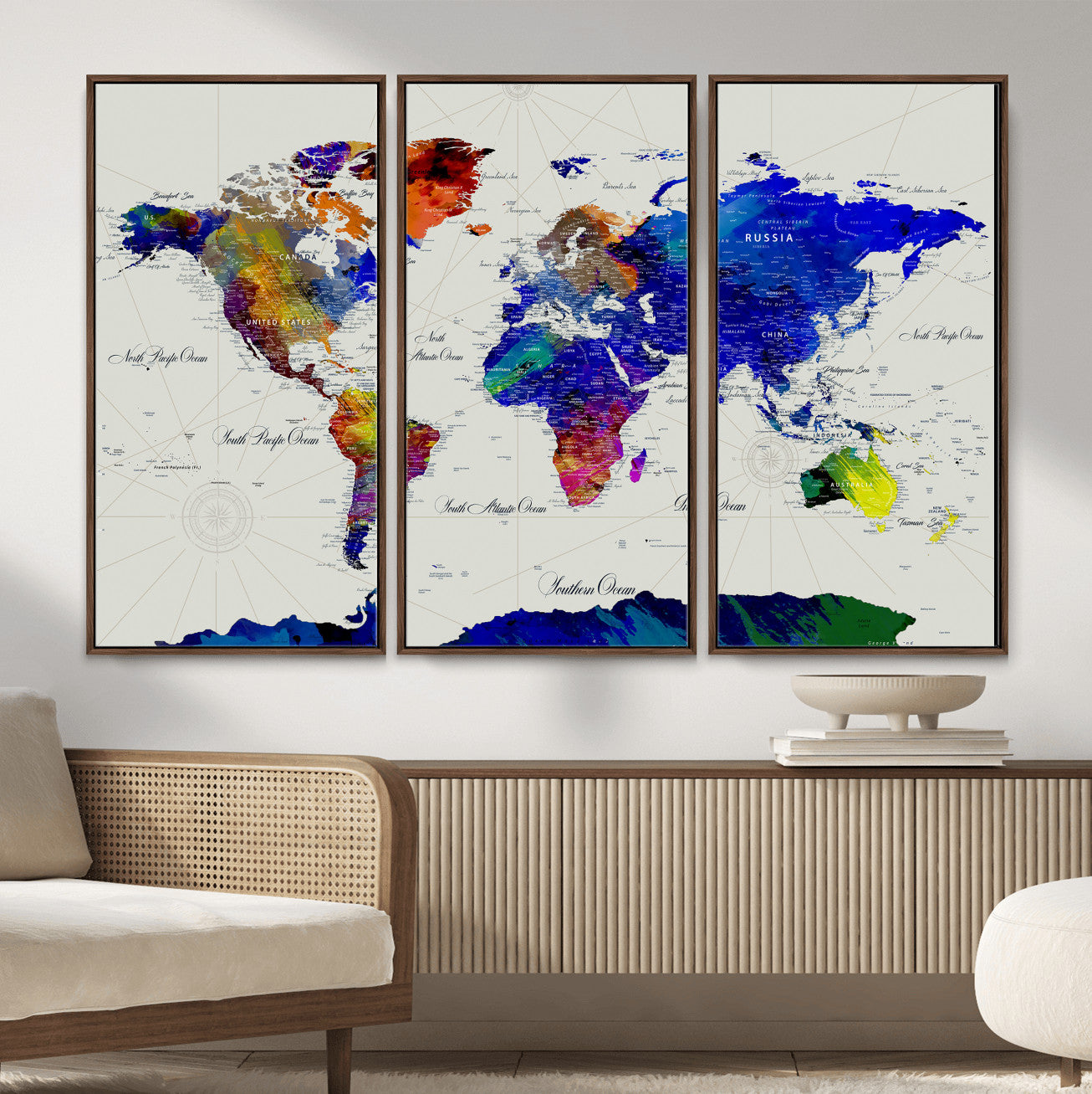49670038-MGV-CV-36X24 - World Map Wall Art Canvas Print, Modern Decorative Framed Map Artwork Prints for Living Room, Office Decor