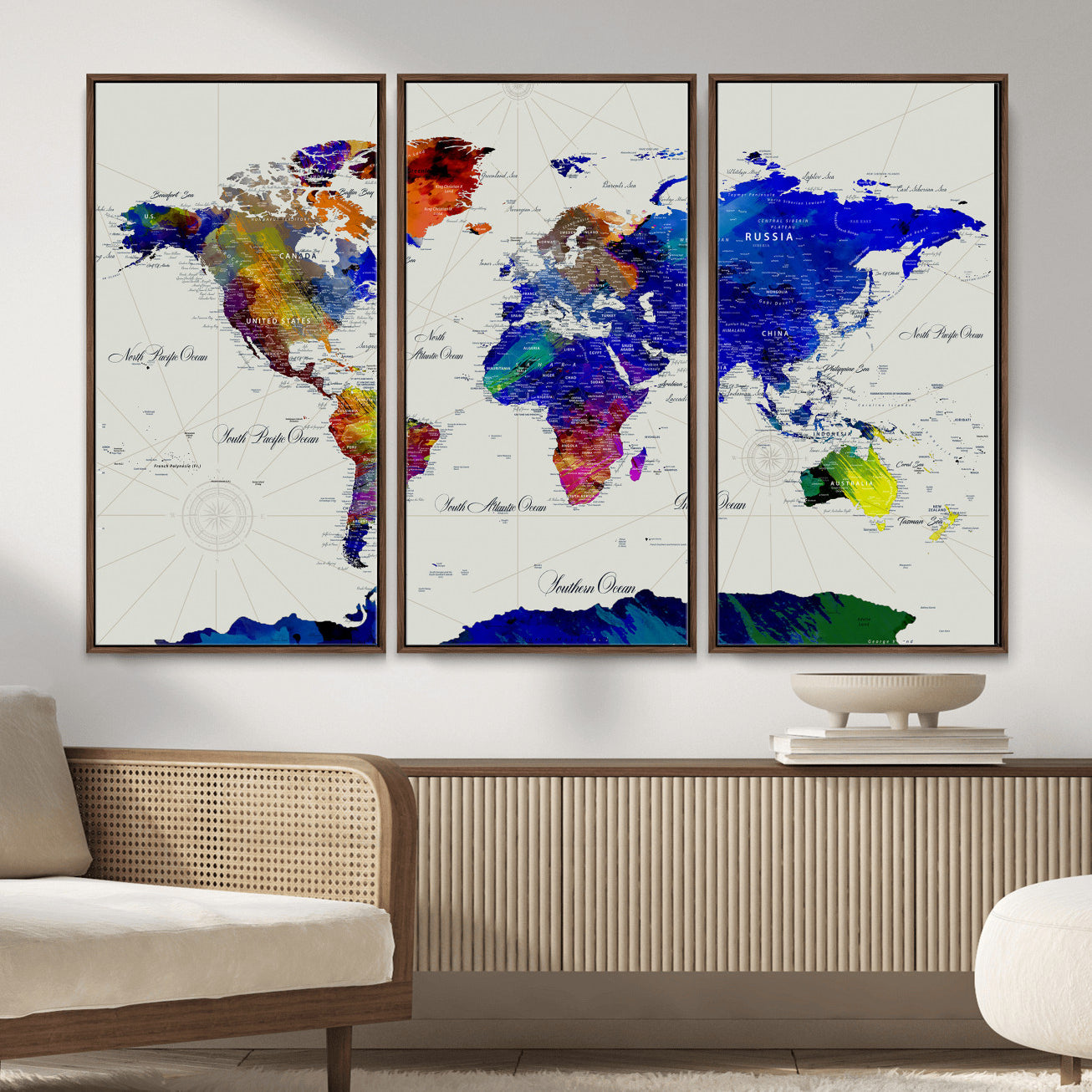49670038-MGV-CV-36X24 - World Map Wall Art Canvas Print, Modern Decorative Framed Map Artwork Prints for Living Room, Office, Bedroom Wall Decor
