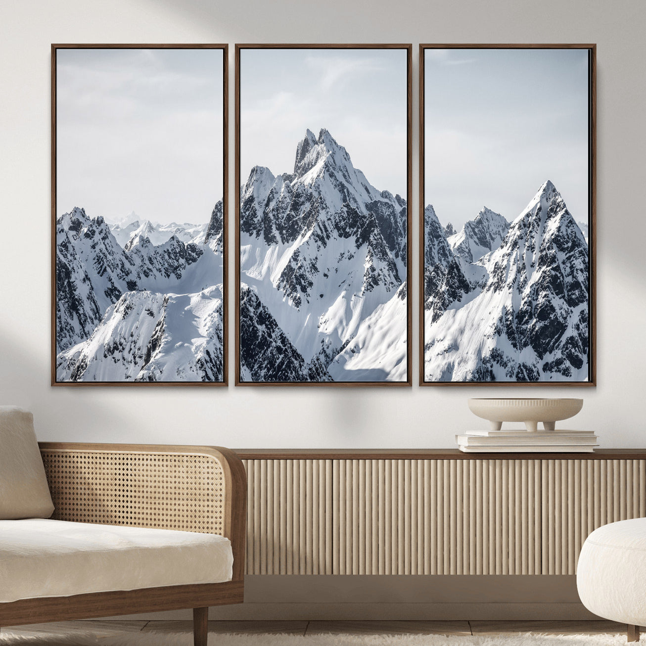 33126265-MGV-CV-36X24 - Snowy Mountain Range Canvas Print, Alpine Peaks Landscape Wall Art, Framed Canvas Ready to Hang