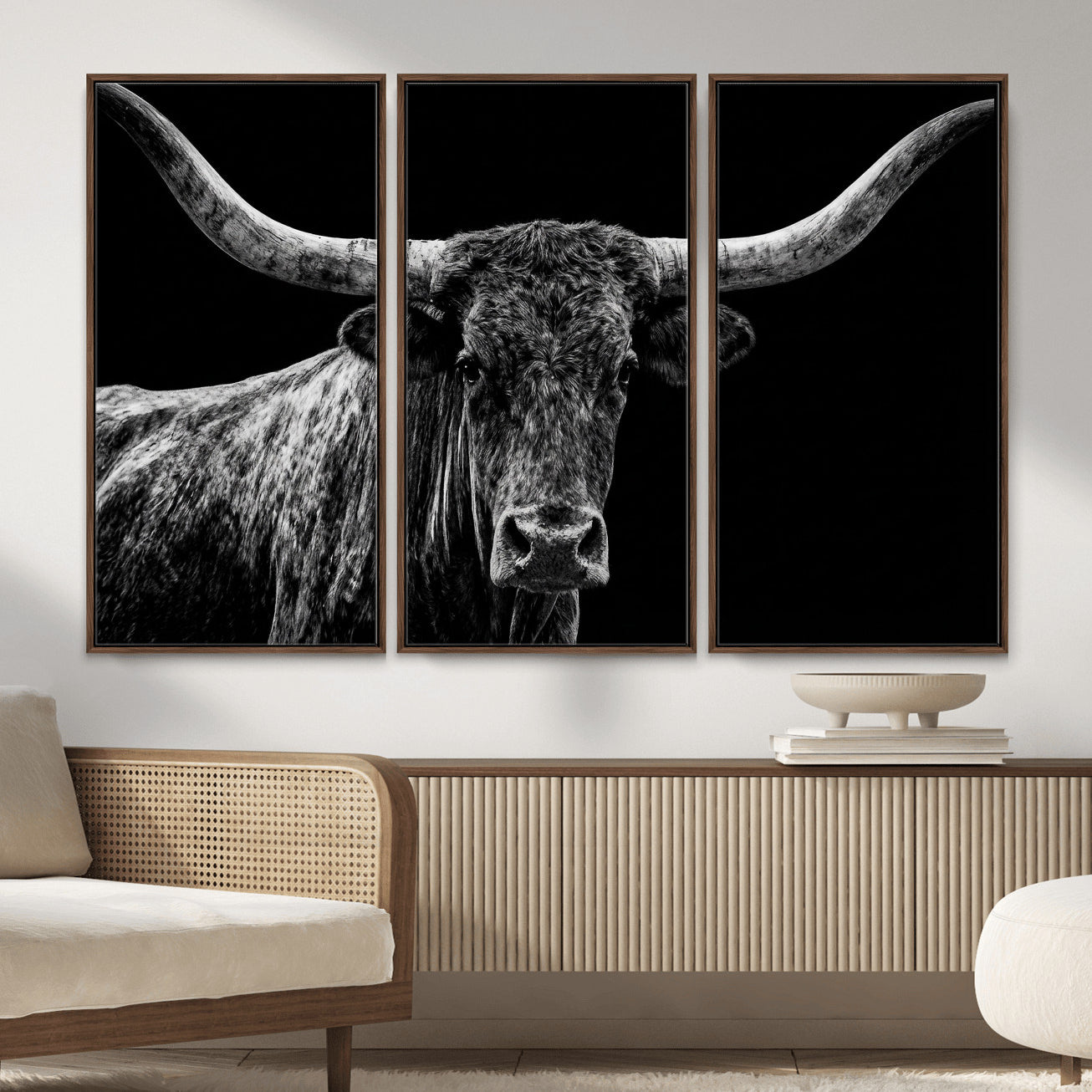86568508-MGV-CV-36X24 - Vintage Texas Longhorn Bull Wall Art Canvas Print, Texas Cow Portrait Print, Framed Bull Wall Art Ready to Hang