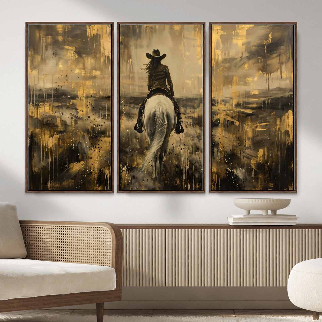 20465530-MGV-CV-36X24 - Cowgirl Wall Art Canvas Print, Western Horse Rider Wall Art, Framed Wall Art Ready to Hang