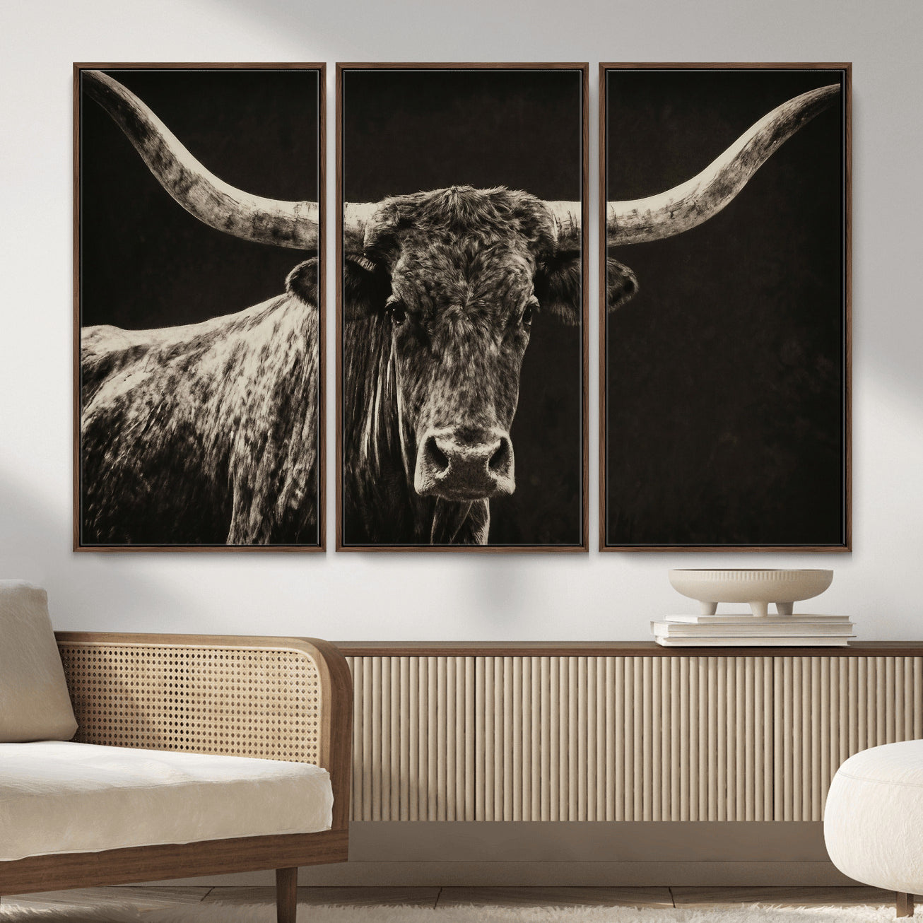 74513721-MGV-CV-36X24 - Vintage Texas Longhorn Bull Wall Art Canvas Print, Cow Portrait Photography Print, Framed Wall Art Ready to Hang