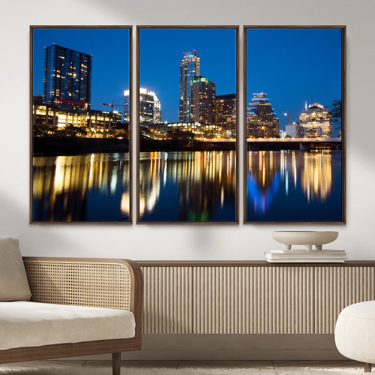 21916206-MGV-CV-36X24 - Austin Skyline Wall Art Canvas Print, Austin Downtown Night Cityscape Print for Modern Urban Wall Decor