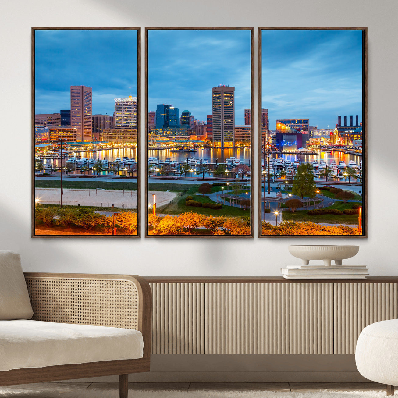 78635089-MGV-CV-36X24 - Baltimore Skyline Wall Art Canvas Print, Baltimore Downtown Night Cityscape Print for Modern Urban Wall Decor