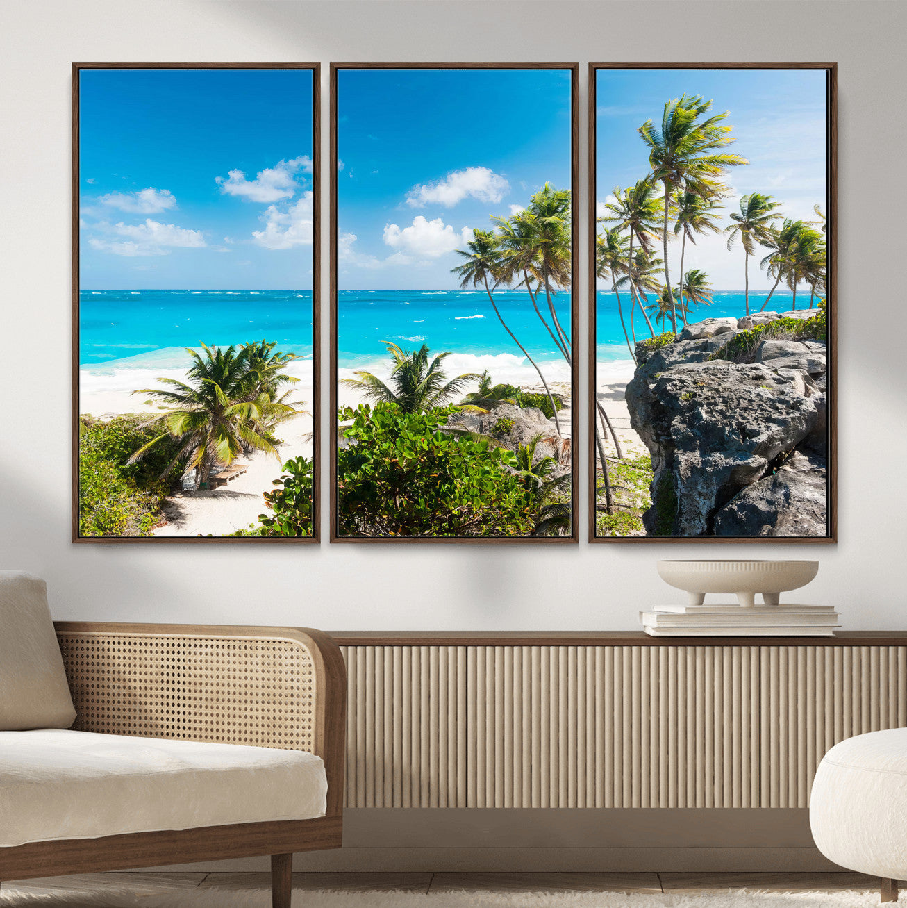 79995168-MGV-CV-36X24 - Barbados Beach Wall Art Canvas Print, Palm Tree Ocean Landscape, Turquoise Sea Coastal Photography, Tropical Island Wall Decor, Framed Ready to Hang
