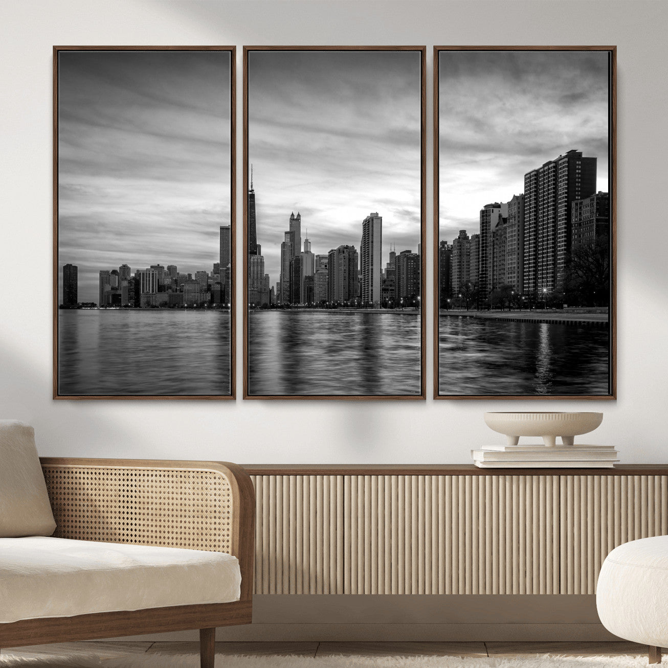 74552581-MGV-CV-36X24 - Chicago Wall Art Canvas Print, Chicago City Downtown Night Cityscape Print for Modern Urban Wall Decor