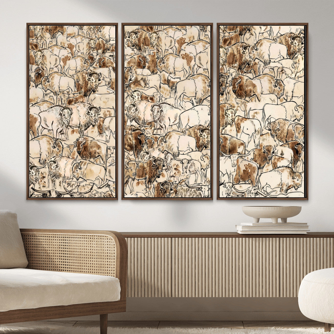 50142019-MGV-CV-36X24 - Farmhouse Animals Wall Art Canvas Print - Abstract Farm Animal Drawing Mid-Century Wall Art for Cabin Decor