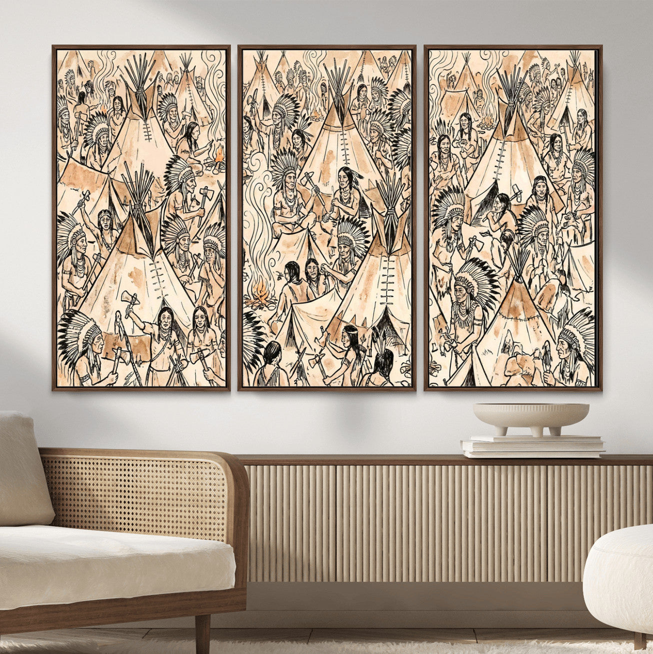 72739176-MGV-CV-36X24 - Farmhouse Animals Wall Art Canvas Print - Abstract Farm Animal Drawing Mid-Century Wall Art for Cabin Decor