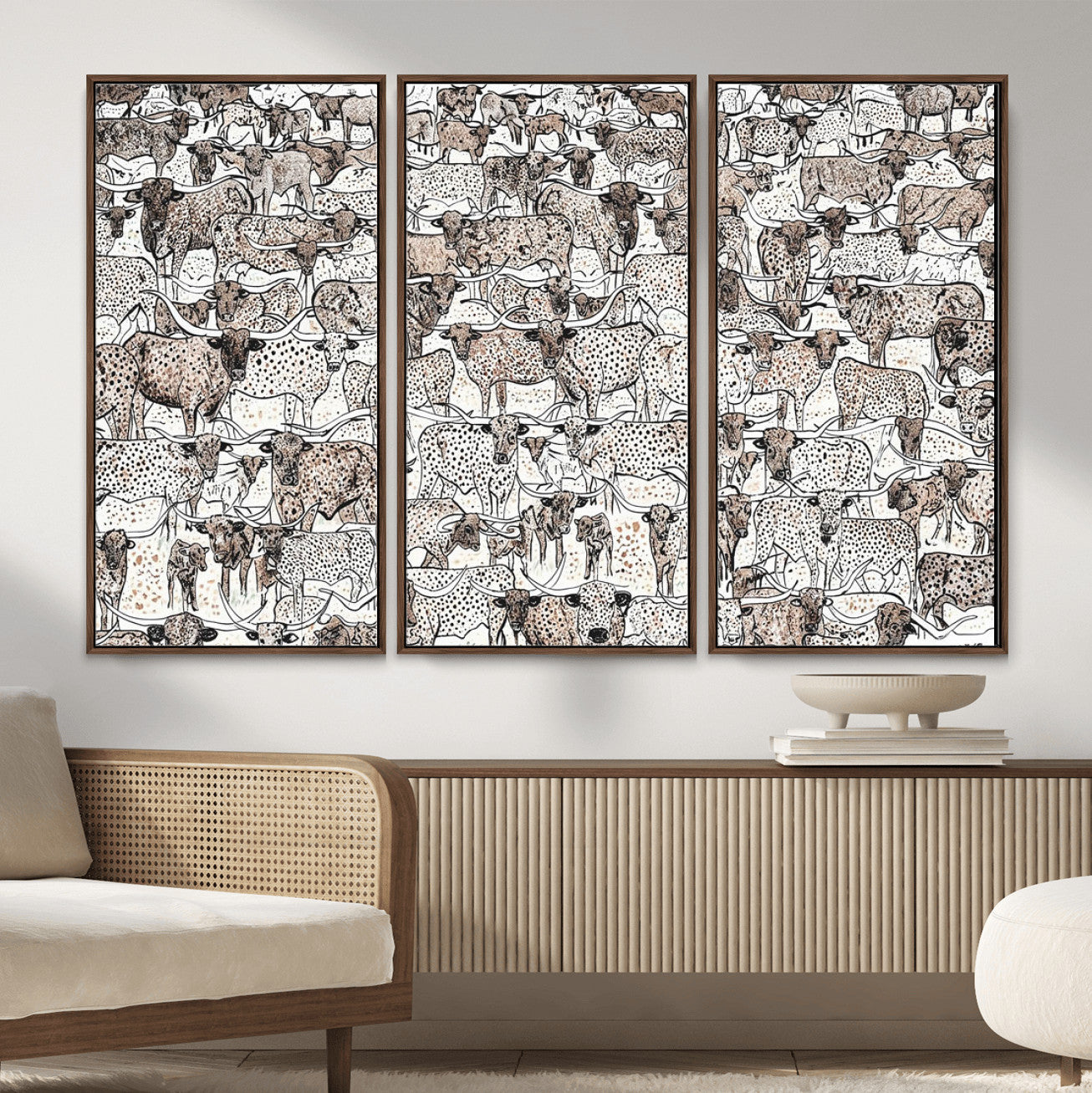 49200255-MGV-CV-36X24 - Farmhouse Animals Wall Art Canvas Print - Abstract Farm Animal Drawing Mid-Century Wall Art for Cabin Decor