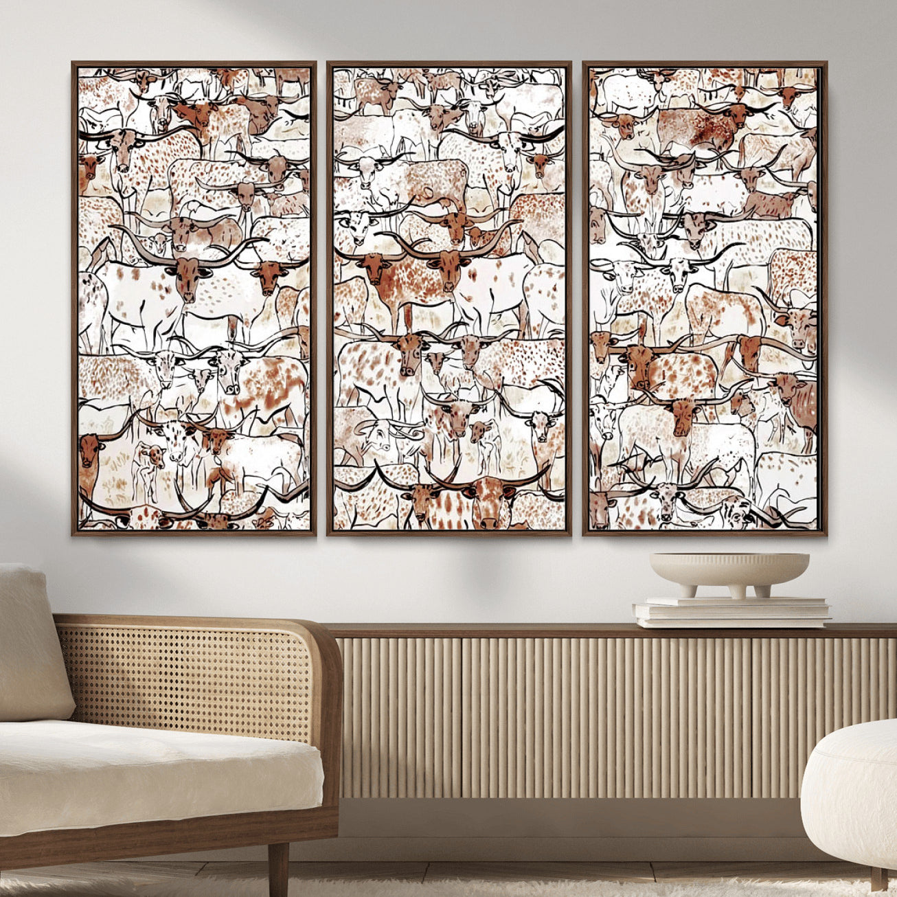 71869761-MGV-CV-36X24 - Farmhouse Animals Wall Art Canvas Print - Abstract Farm Animal Drawing Mid-Century Wall Art for Cabin Decor