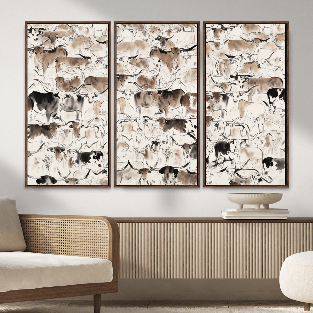 66685375-MGV-CV-36X24 - Farmhouse Animals Wall Art Canvas Print - Abstract Farm Animal Drawing Mid-Century Wall Art for Cabin Decor