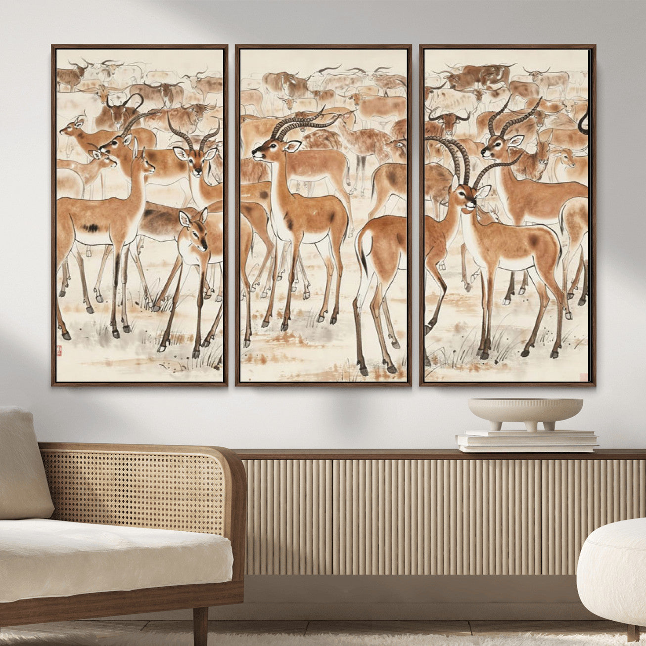 67375088-MGV-CV-36X24 - Farmhouse Animals Wall Art Canvas Print - Abstract Farm Animal Drawing Mid-Century Wall Art for Cabin Decor
