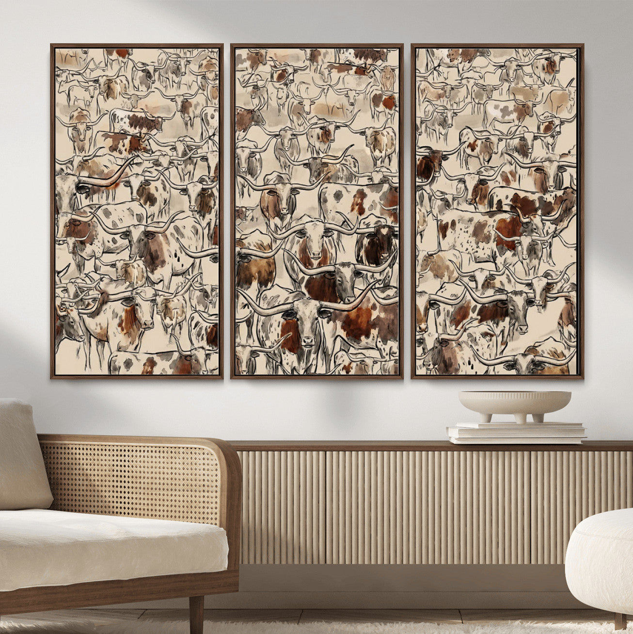 94808502-MGV-CV-36X24 - Farmhouse Animals Wall Art Canvas Print - Abstract Farm Animal Drawing Mid-Century Wall Art for Cabin Decor