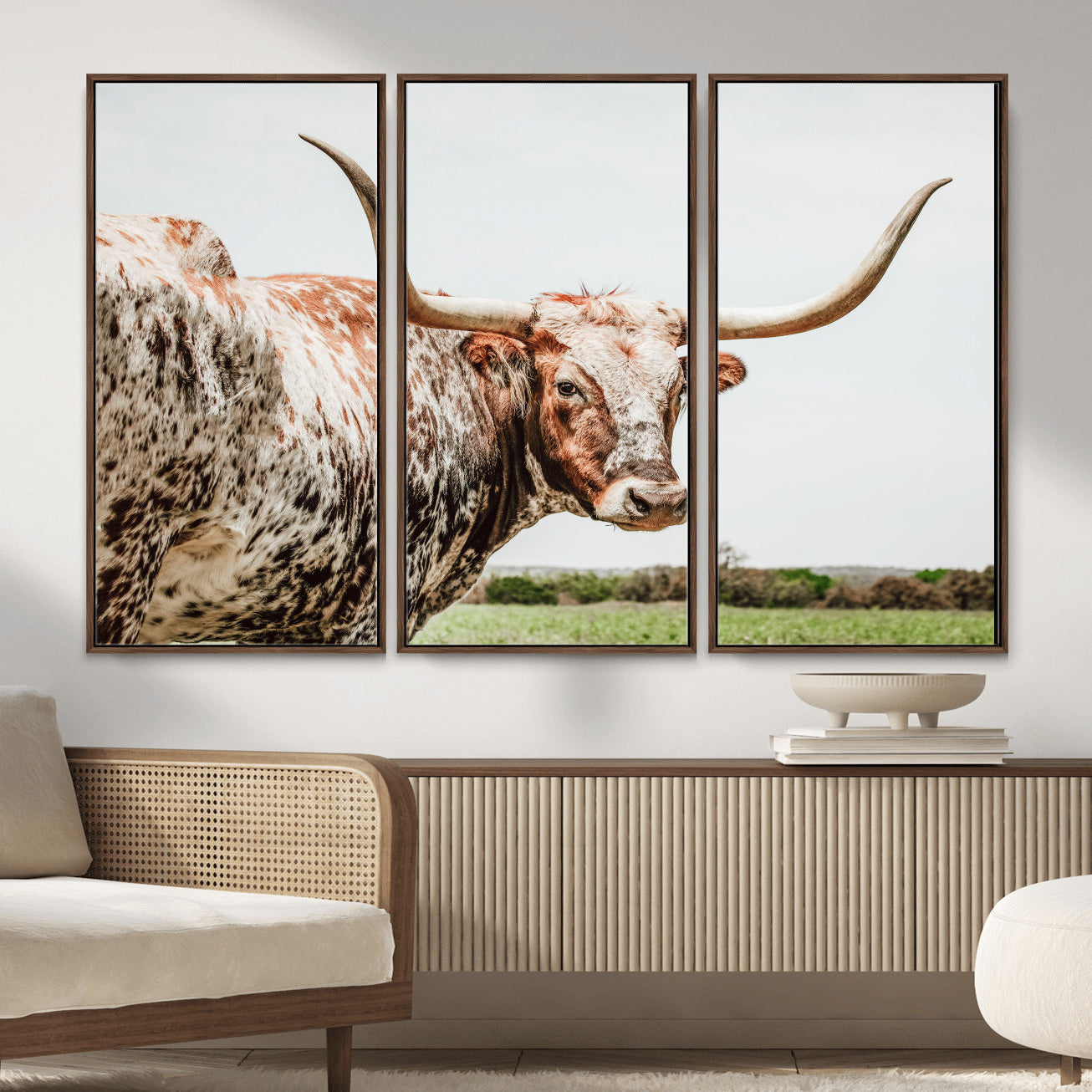 66606054-MGV-CV-36X24 - Texas Longhorn Bull Wall Art Canvas Print – Rustic Western Cattle Photography Artwork Print for Farmhouse, Ranch, Cabin, and Western Home Decor