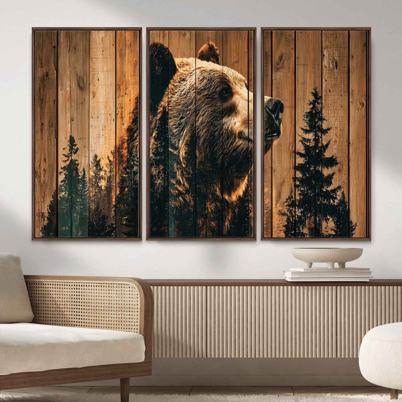 31552198-MGV-CV-36X24 - Rustic Bear Wall Art Canvas Print – Woodland Wildlife Artwork Print for Cabin, Lodge, and Farmhouse Home Decor