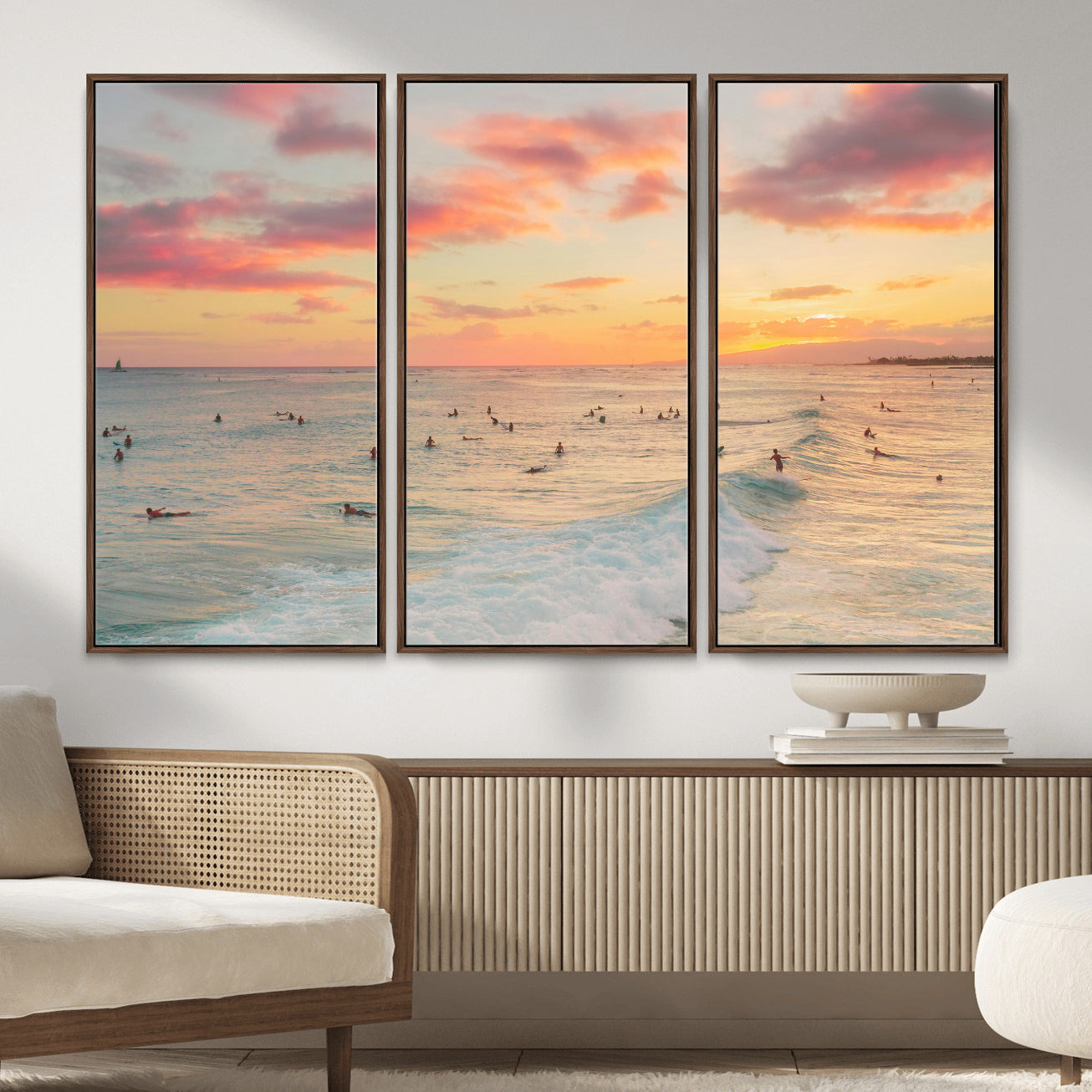 15069854-MGV-CV-36X24 - Sunset Beach Wall Art Canvas Print – Soft Coastal Photography Artwork Print for Bedroom, Living Room, and Serene Home Decor