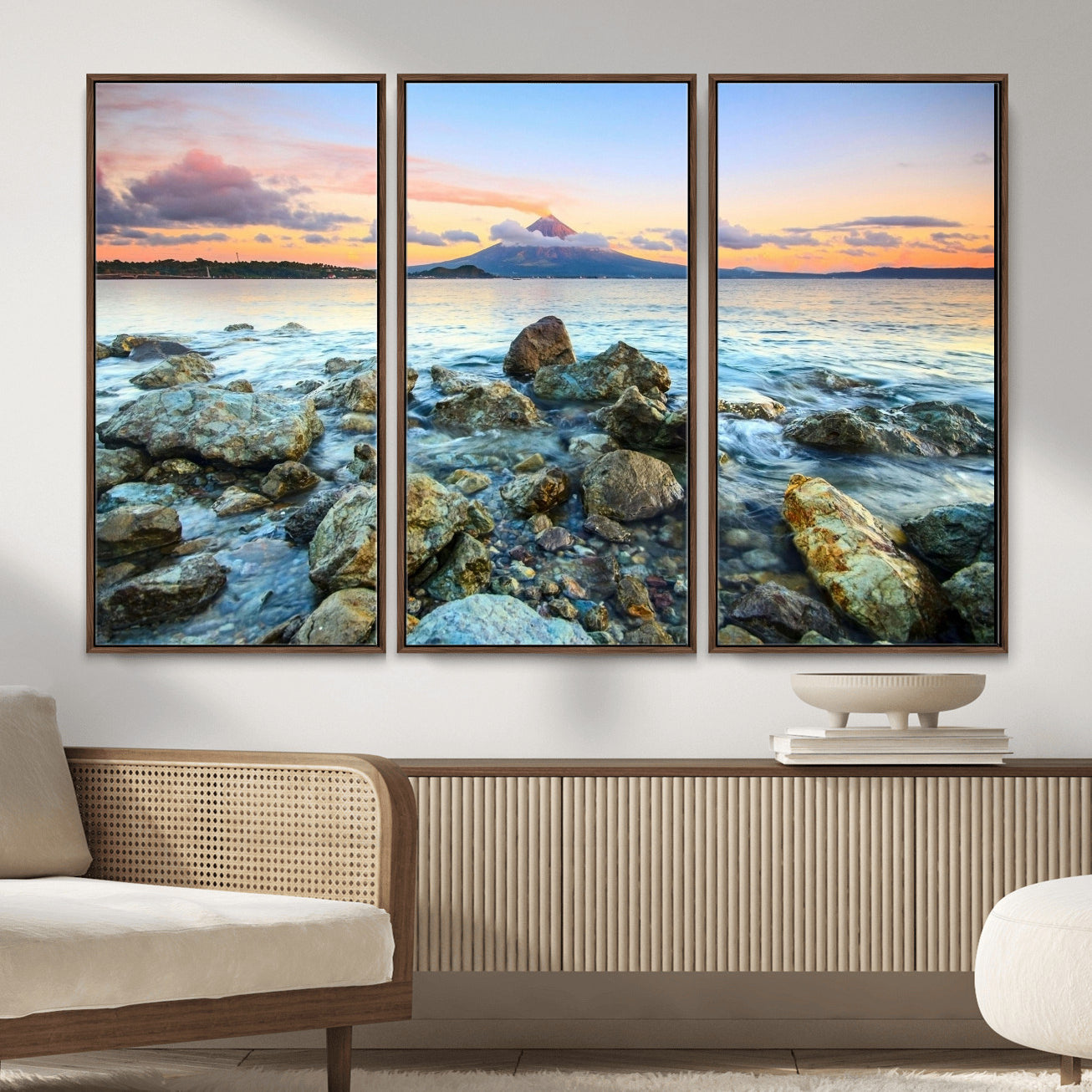 46869511-MGV-CV-36X24 - Mayon Volcano Seascape Landscape Wall Art Canvas Print, Tropical Ocean Shore Mountain Canvas Print, Philippines Coastal Scenic Art Printing