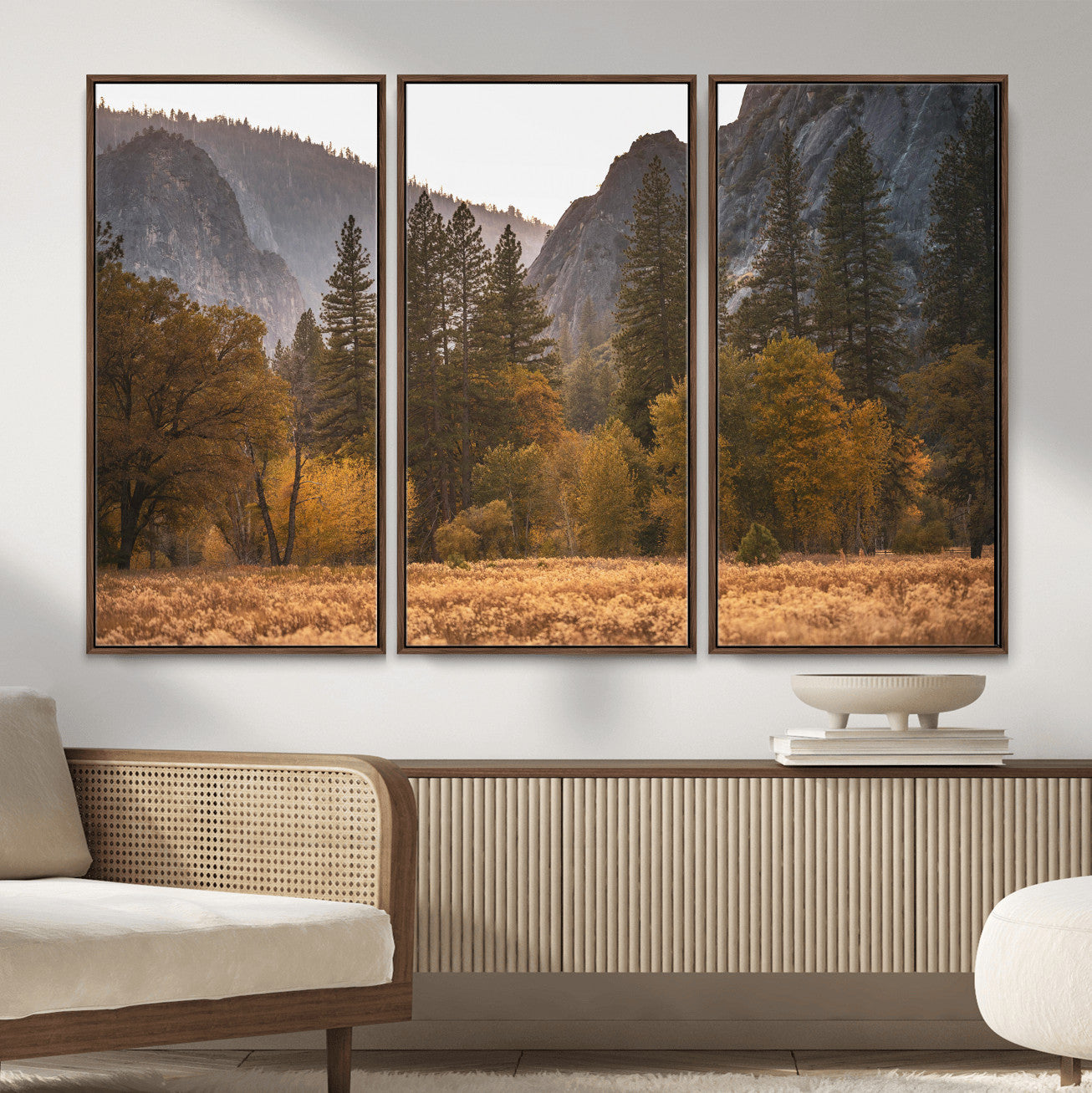 61682763-MGV-CV-36X24 - Yosemite Valley Autumn Forest Landscape Wall Art Canvas Print, Granite Mountain Pine Trees Canvas Print, California National Park Fall Scenic Art Printing