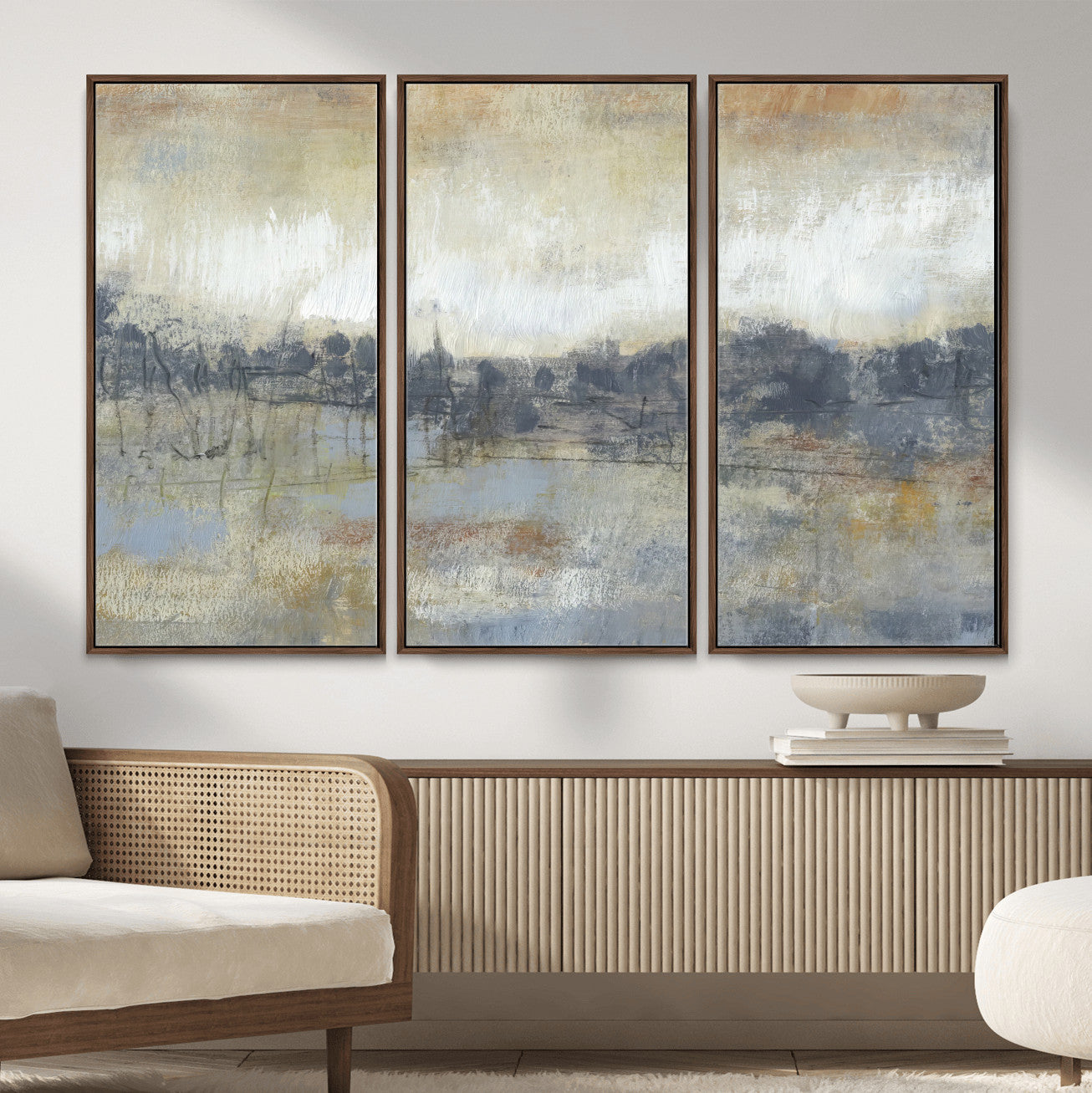 73973590-MGV-CV-36X24 - Abstract Neutral Landscape Painting Wall Art Canvas Print, Modern Minimal Texture Horizon Canvas Print, Beige Gray Contemporary Abstract Art Printing