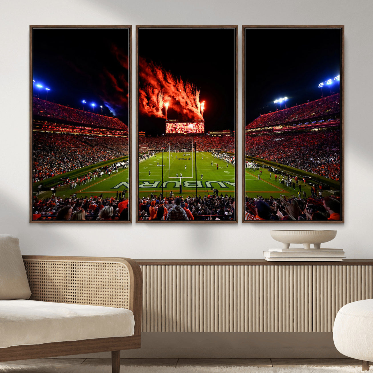 81918884-MGV-CV-36X24 - Auburn Stadium Wall Art Canvas Print, College Football Night Game Crowd, Jordan Hare Stadium Artwork
