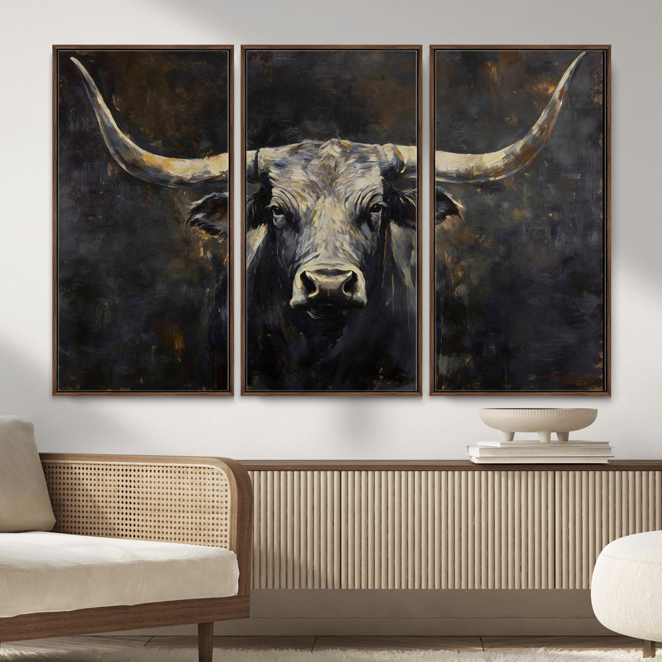 23103630-MGV-CV-36X24 - Rustic Longhorn Bull Wall Art Canvas Print – Vintage Western Cattle Artwork for Farmhouse, Ranch, Cabin, and Office Decor