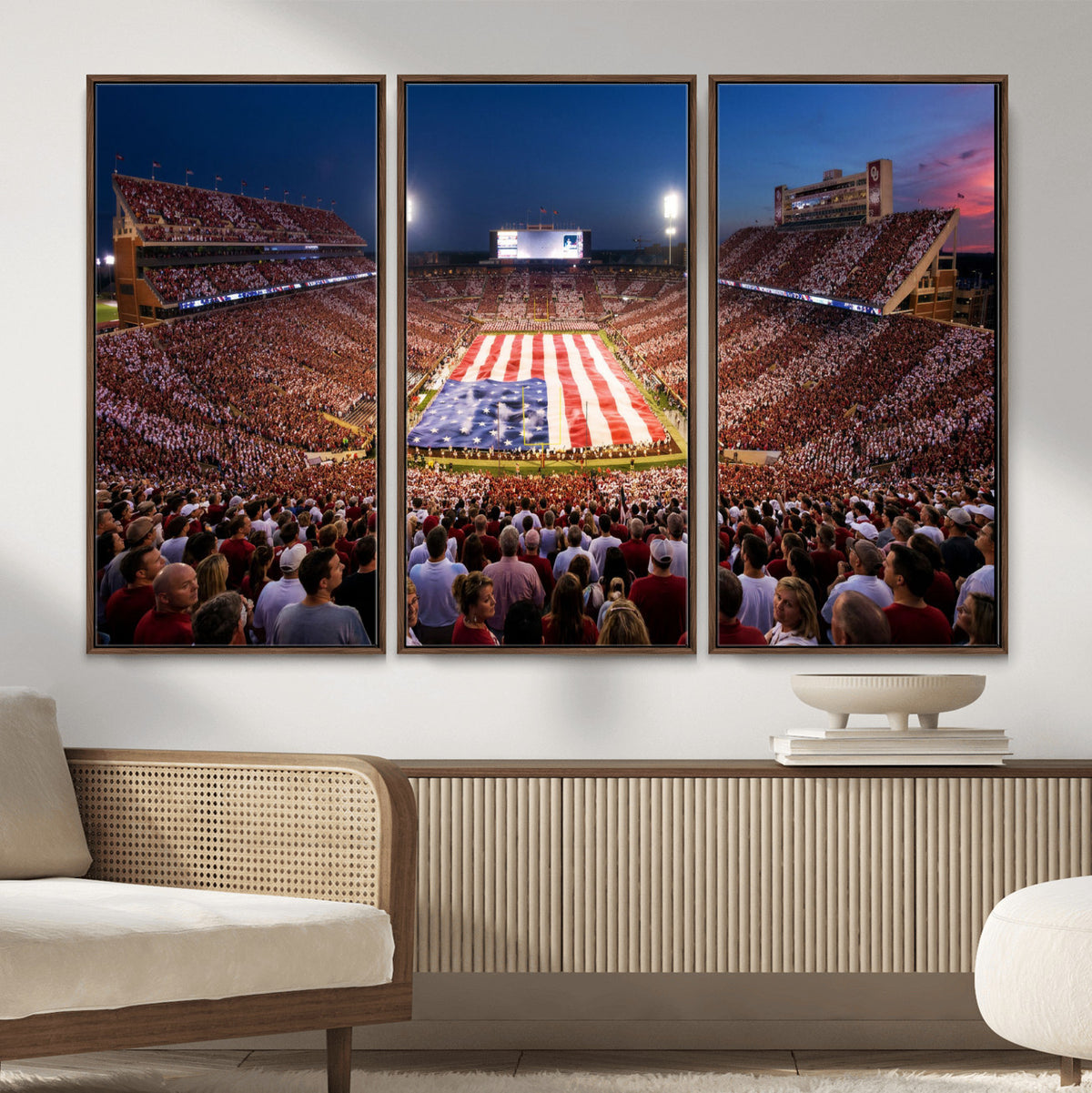 59917418-MGV-CV-36X24 - Oklahoma Memorial Stadium Wall Art Canvas Print | Oklahoma Sooners Football Artwork for Home, Office, and Sports Room Decor