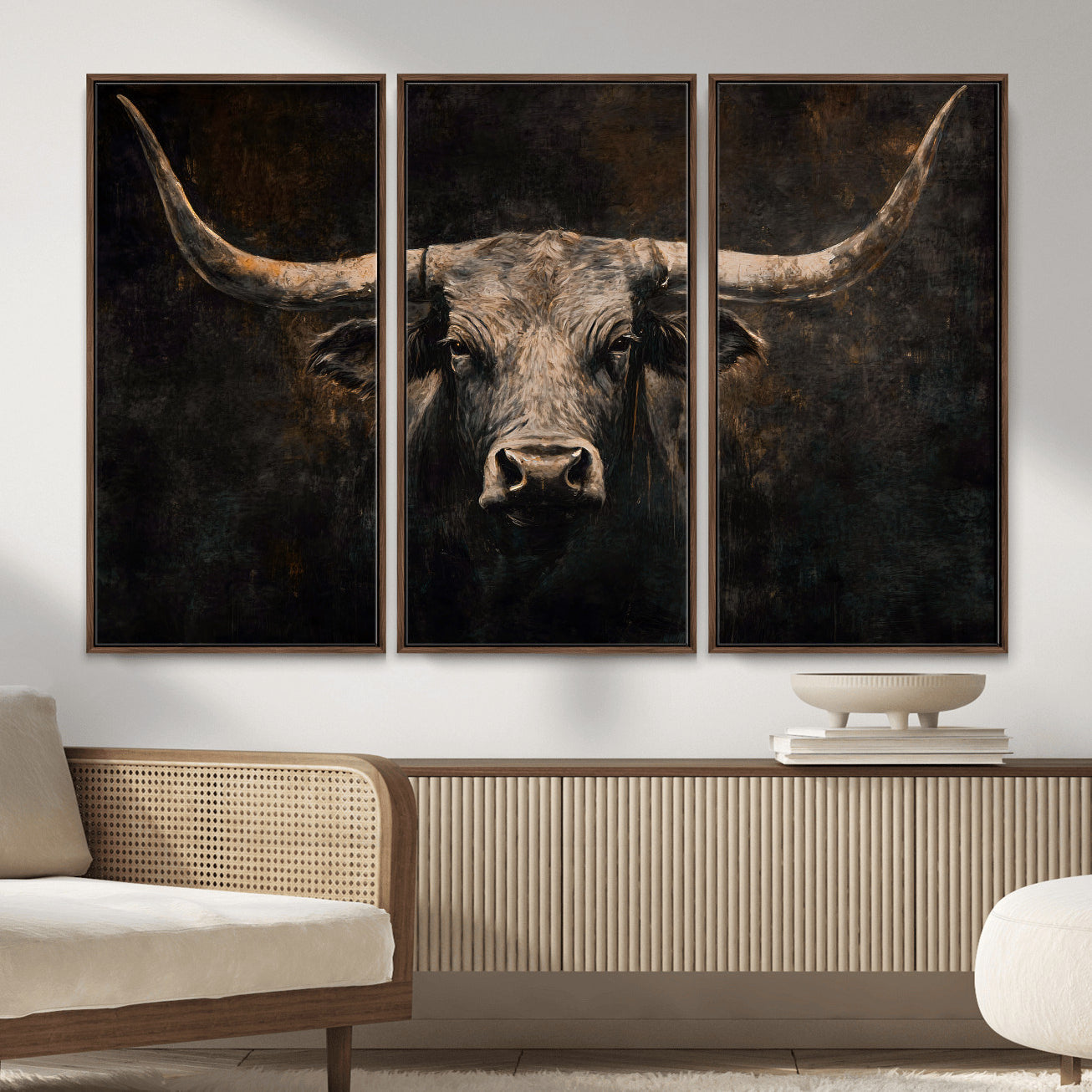 15731200-MGV-CV-36X24 - Vintage Longhorn Bull Wall Art Canvas Print – Rustic Western Cattle Artwork for Farmhouse, Ranch, Cabin, and Office Decor