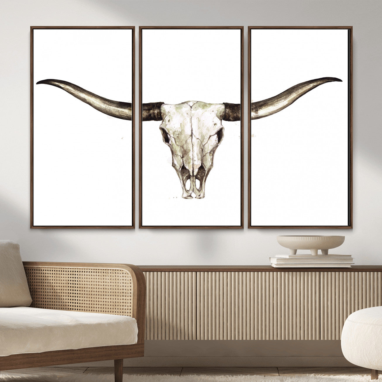 42788678A-MGV-CV-36X24 - Longhorn Skull Wall Art Canvas Print – Rustic Western Artwork Print for Living Room Wall Decor