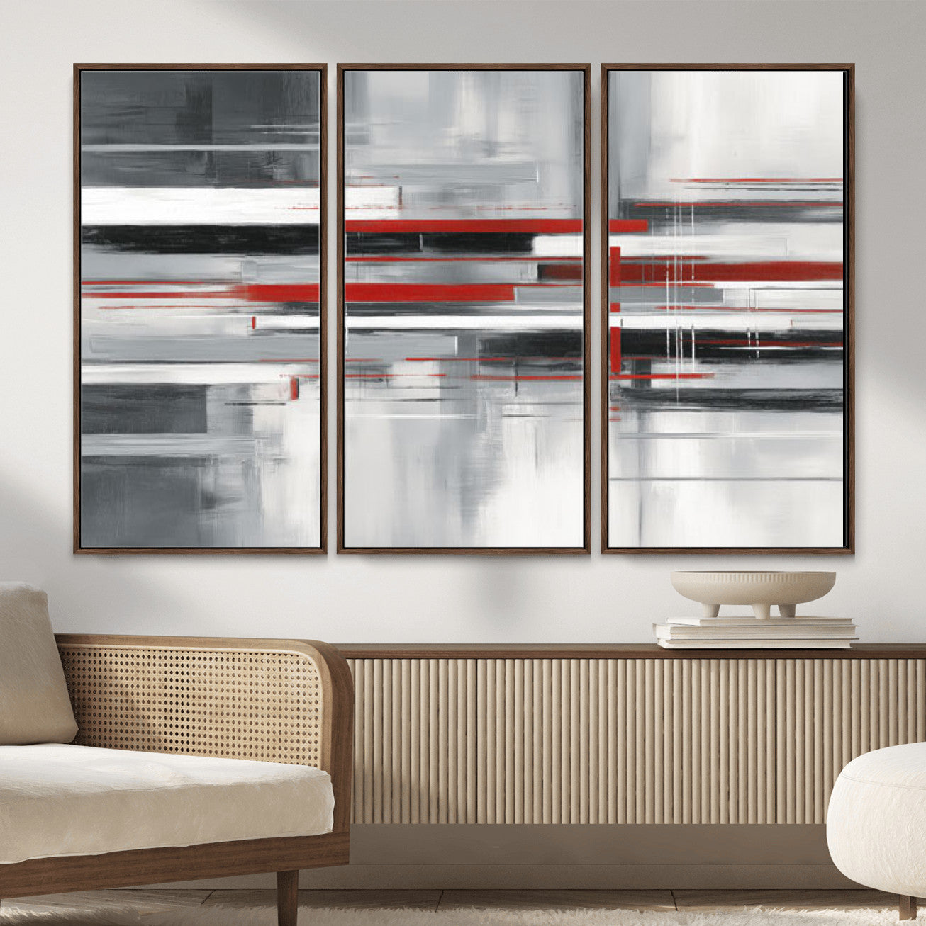 62640681-MGV-CV-36X24 - Gray Red Abstract Wall Art Canvas Print, Modern Abstract Canvas Wall Decor for Contemporary Living Room and Office