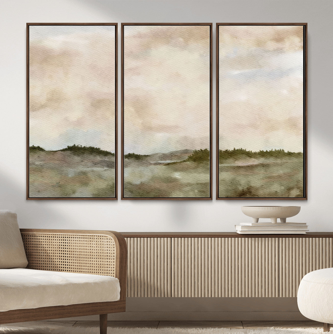 13578069-MGV-CV-36X24 - Abstract Landscape Wall Art Canvas Print, Watercolor Pastoral Landscape Painting Wall Decor for Modern Farmhouse Interiors