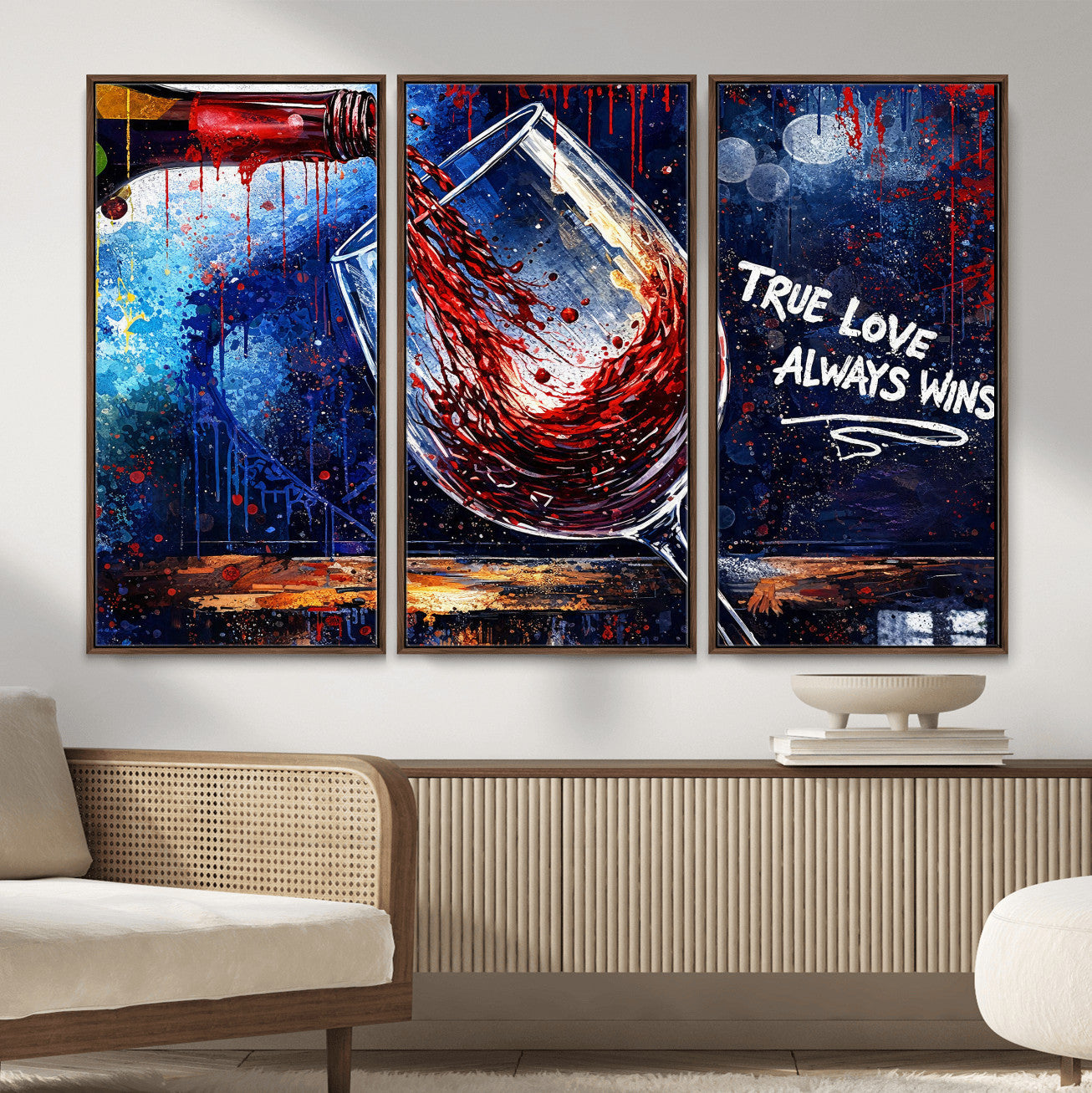 88788932-MGV-CV-36X24 - Red Wine Splash Abstract Wall Art Canvas Print, Modern Wine Glass Painting Canvas Print, Romantic Quote Contemporary Bar Art Print
