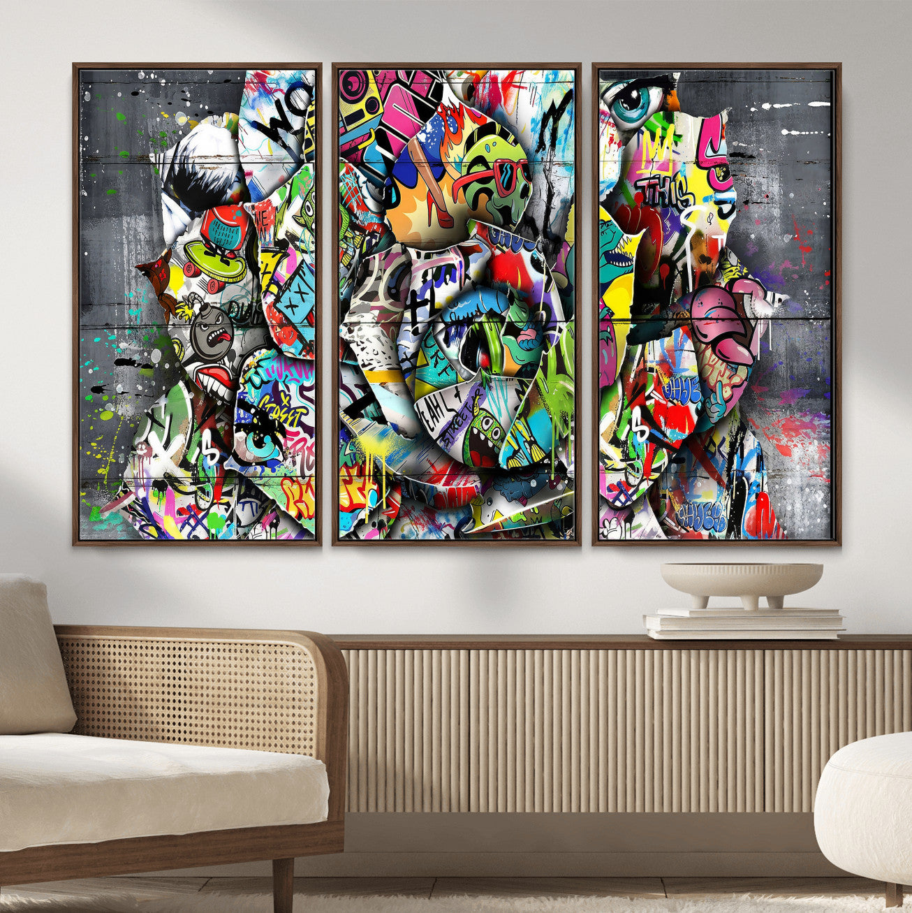 77553344-MGV-CV-36X24 - Abstract Graffiti Collage Street Art Wall Art Canvas Print, Colorful Urban Pop Art Canvas Print, Modern Graffiti Patchwork Contemporary Art Printing