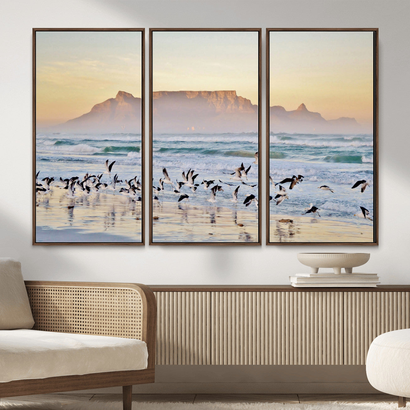 78989362-MGV-CV-36X24 - Seagulls Over Ocean Wall Art Canvas Print – Coastal Beach Landscape Artwork for Living Room Decor