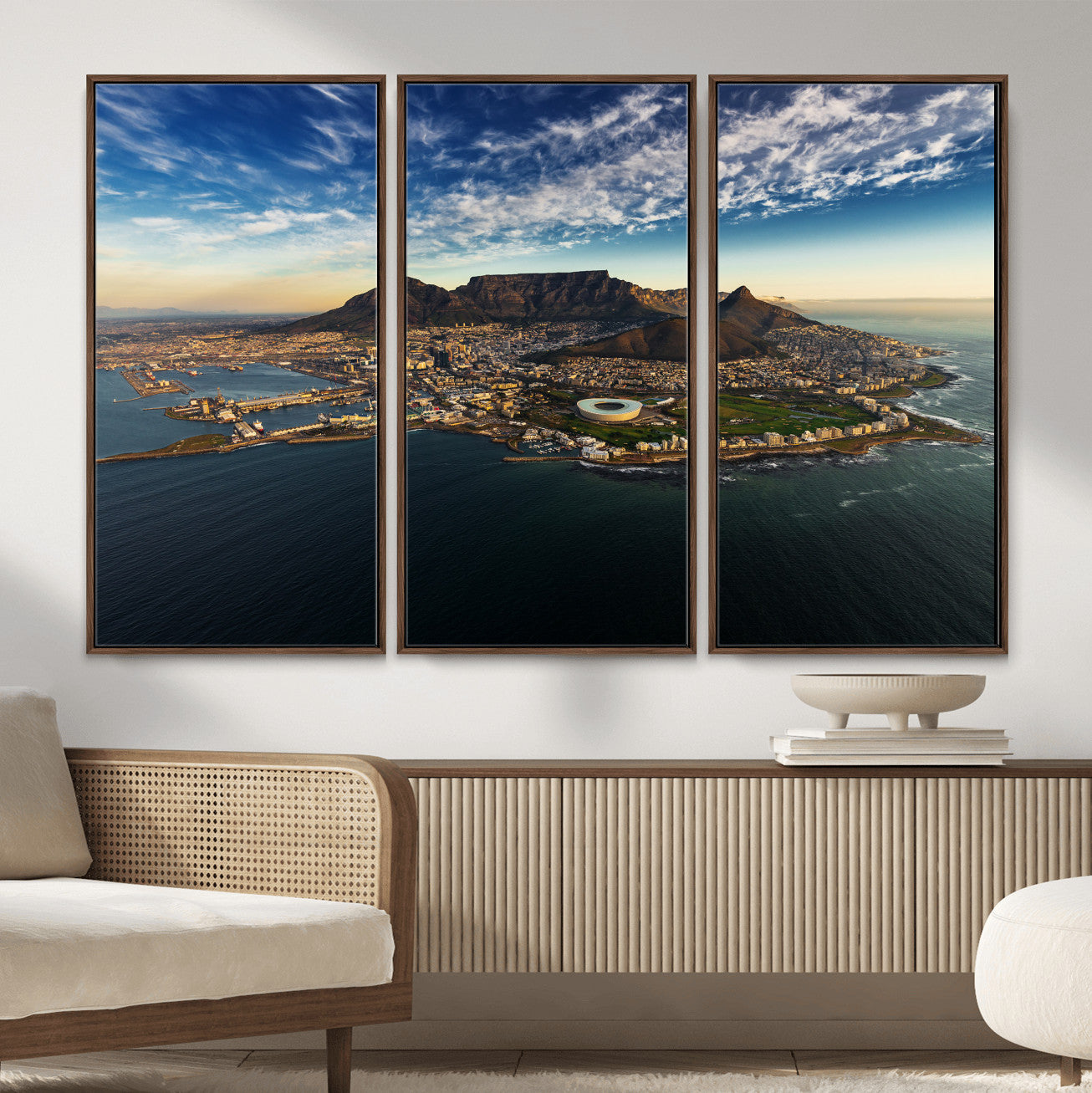 14654591-MGV-CV-36X24 - Cape Town Skyline Wall Art Canvas Print – Table Mountain Coastal Cityscape Artwork for Modern Office Decor