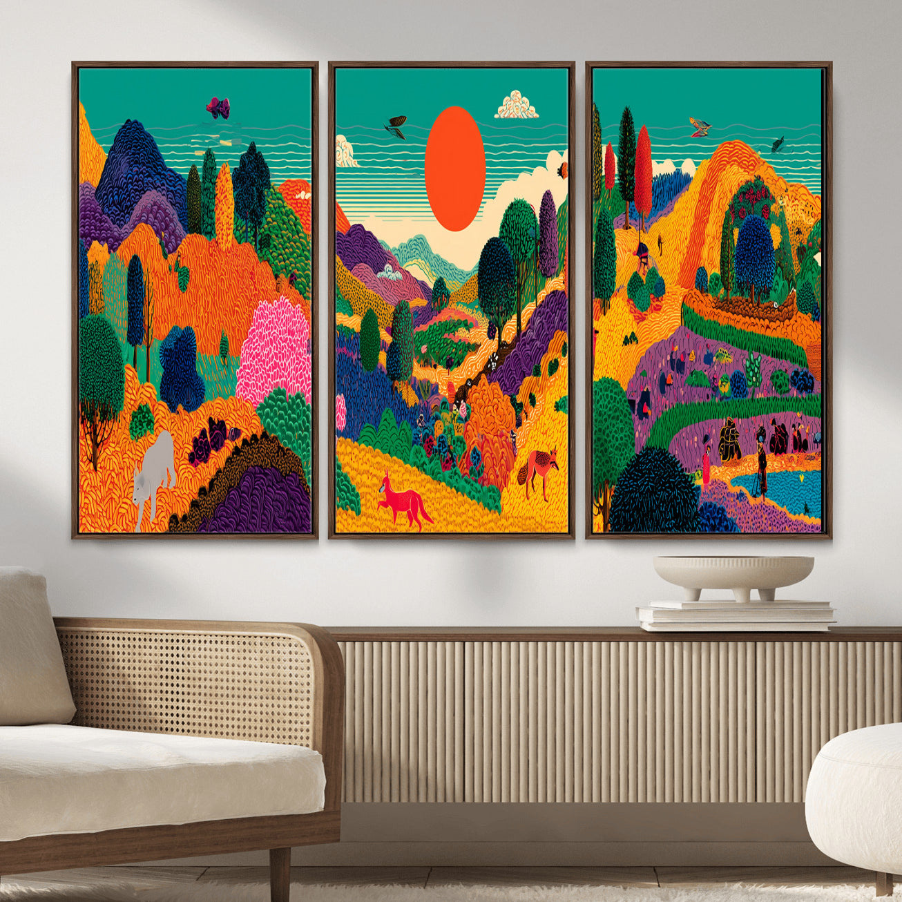 45710397-MGV-CV-48X32-3P - Colorful Japanese Landscape Print: Maximalist Panoramic Wall Art