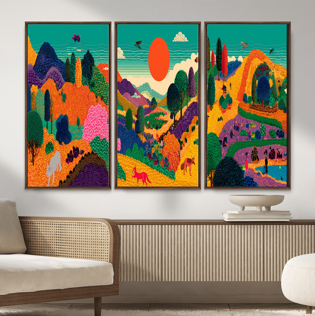 45710397-MGV-CV-48X32-3P - Colorful Japanese Landscape Print: Maximalist Panoramic Wall Art