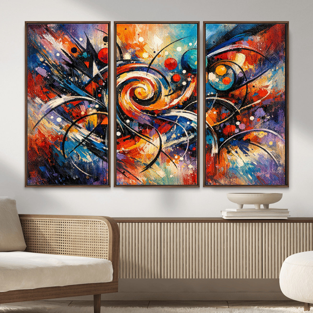 60193267-MGV-CV-36X24 - Geometric Abstract Wall Art Canvas Print, Orange Blue Abstract Expressionist Painting Print, Modern Geometric Abstract Canvas Art