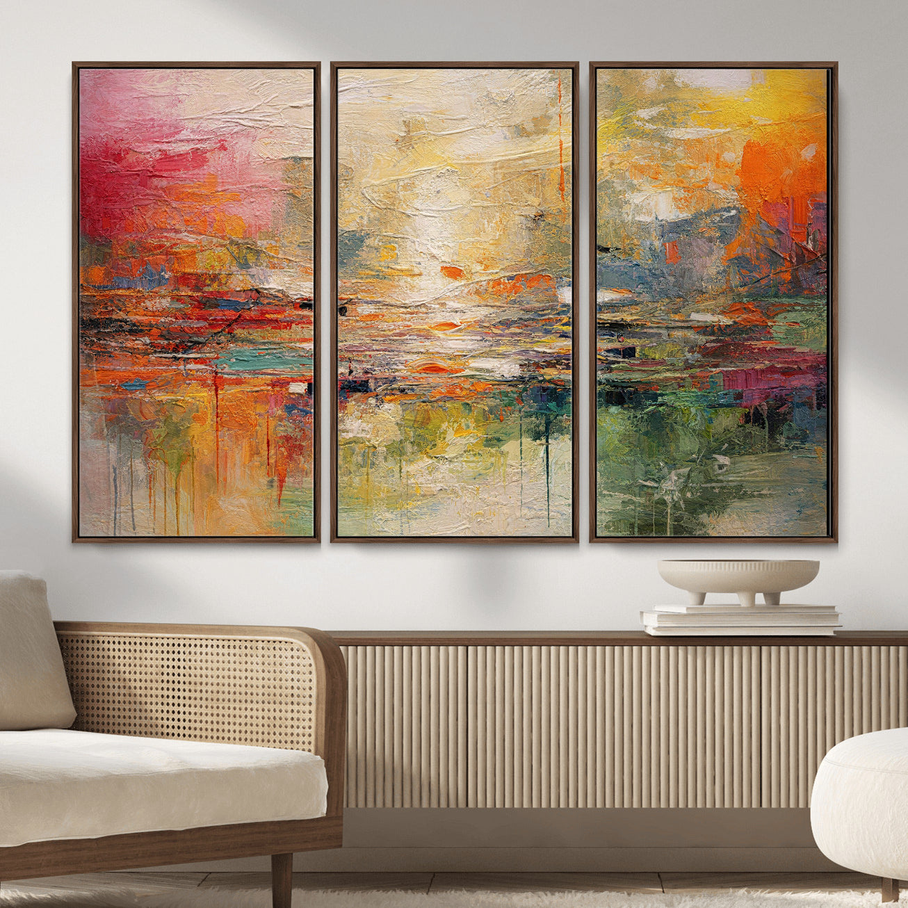 4712069P1-MGV-CV-36X24 - Colorful Abstract Canvas Wall Art — Large Textured Oil Painting Style Print | Orange Red Boho Wall Decor | Modern Living Room Art | Bold Wall Art