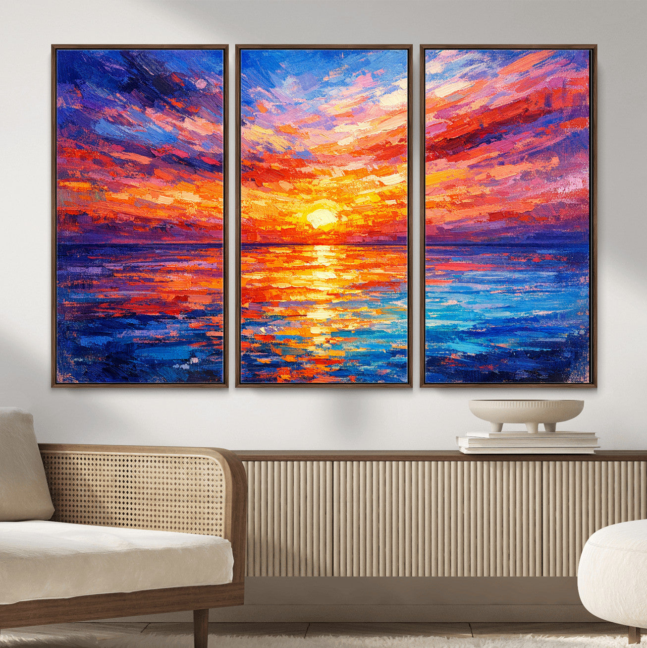 54915078-MGV-CV-36X24 - Colorful Knife Ocean Sunset Canvas — Orange Pink Teal Expressionist Sea Print | Colorful Coastal Wall Art | Vibrant Beach Decor Gift