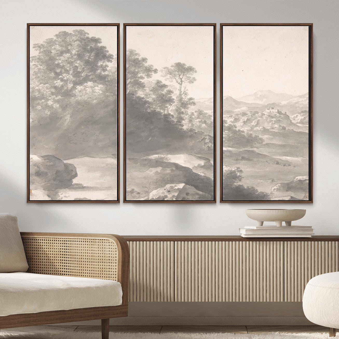 33041209-MGV-CV-36X24 - Van Poelenburch Landscape Canvas Wall Art — Dutch Golden Age Gray Wash Drawing Print | Baroque Italianate Nature Decor | Old Master Classic Gift