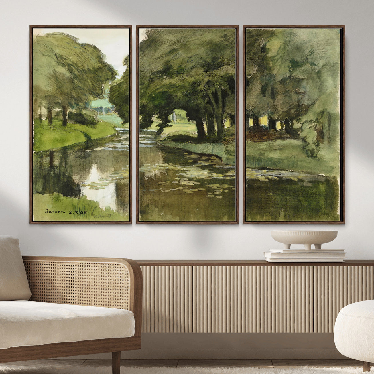 54446767-MGV-CV-36X24 - Anders Zorn Watercolor Canvas Print, Örtofta 1905 Swedish River Landscape, Impressionist Nature Art, Scandinavian Wall Decor, Plein Air Painting Print