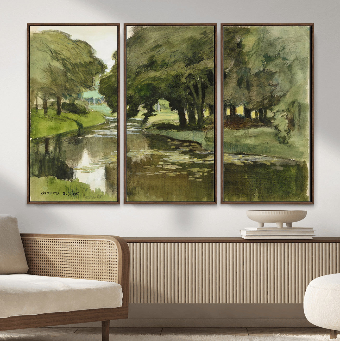 54446767-MGV-CV-36X24 - Anders Zorn Watercolor Canvas Print, Örtofta 1905 Swedish River Landscape, Impressionist Nature Art, Scandinavian Wall Decor, Plein Air Painting Print